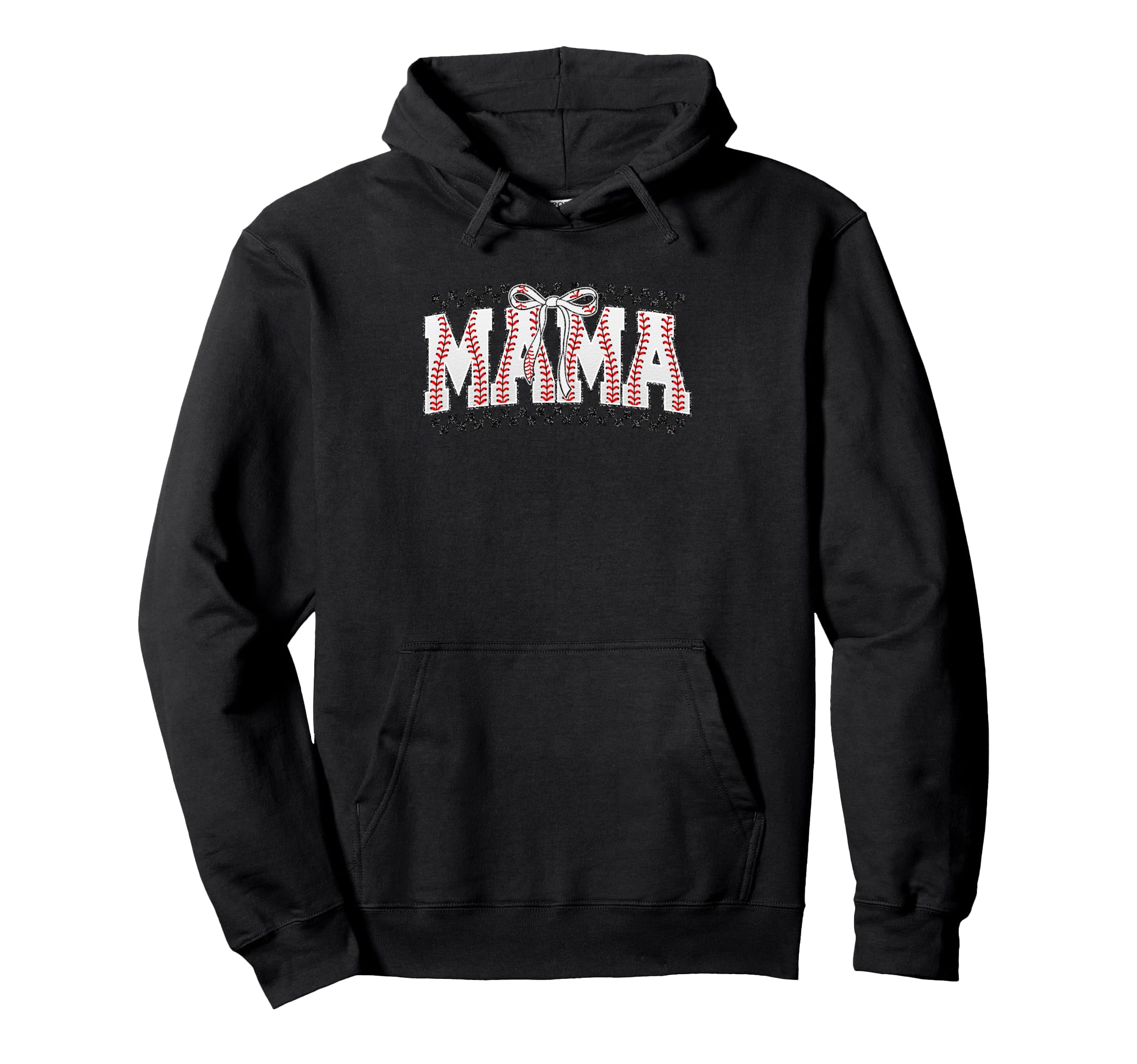 Mama Baseball Stitches Bow Sports Hoodie - Aesthetic Graphic for Adults - T-Shirt, Sweatshirt, Hoodie