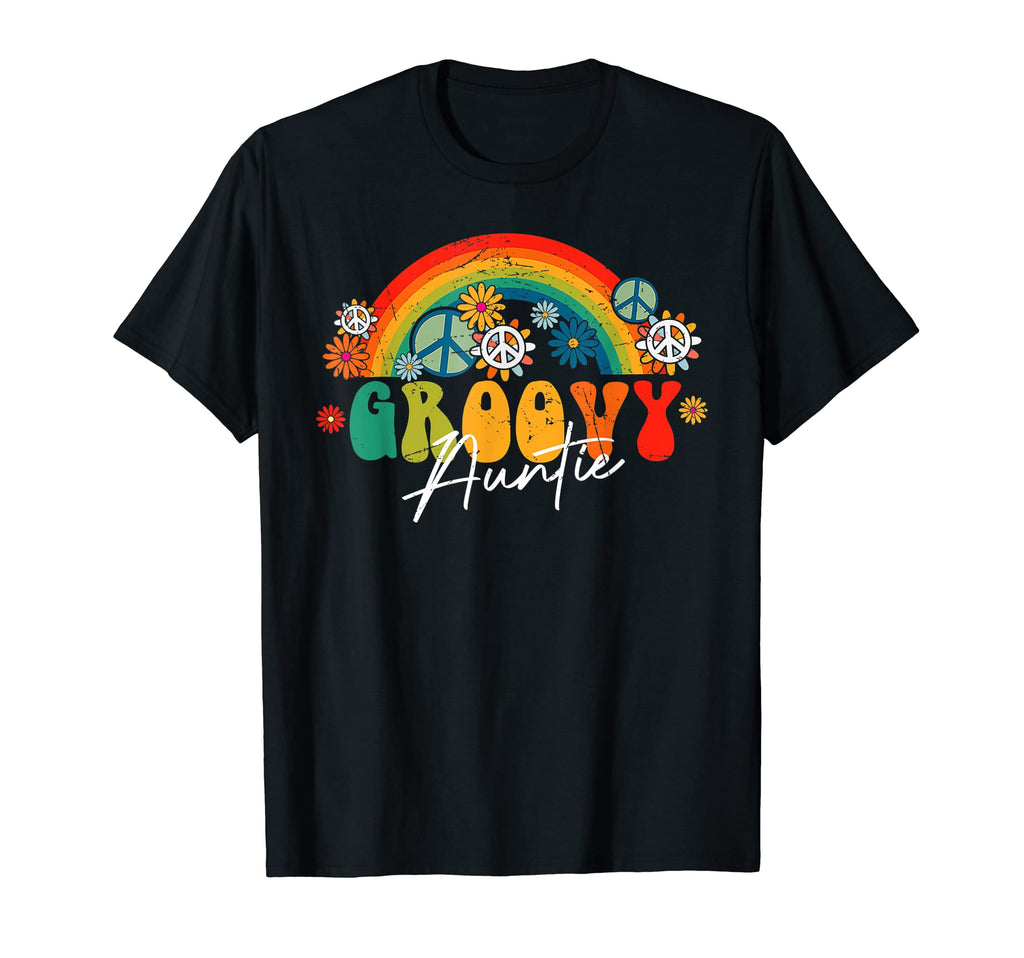 Groovy Auntie Rainbow Colorful Flowers T-Shirt - Graphic Print for Adults - T-Shirt, Sweatshirt, Hoodie
