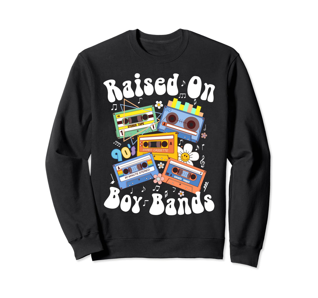 Raised 90S Bands Cassette Tape Sweatshirt - Aesthetic Graphic for Adults - T-Shirt, Sweatshirt, Hoodie