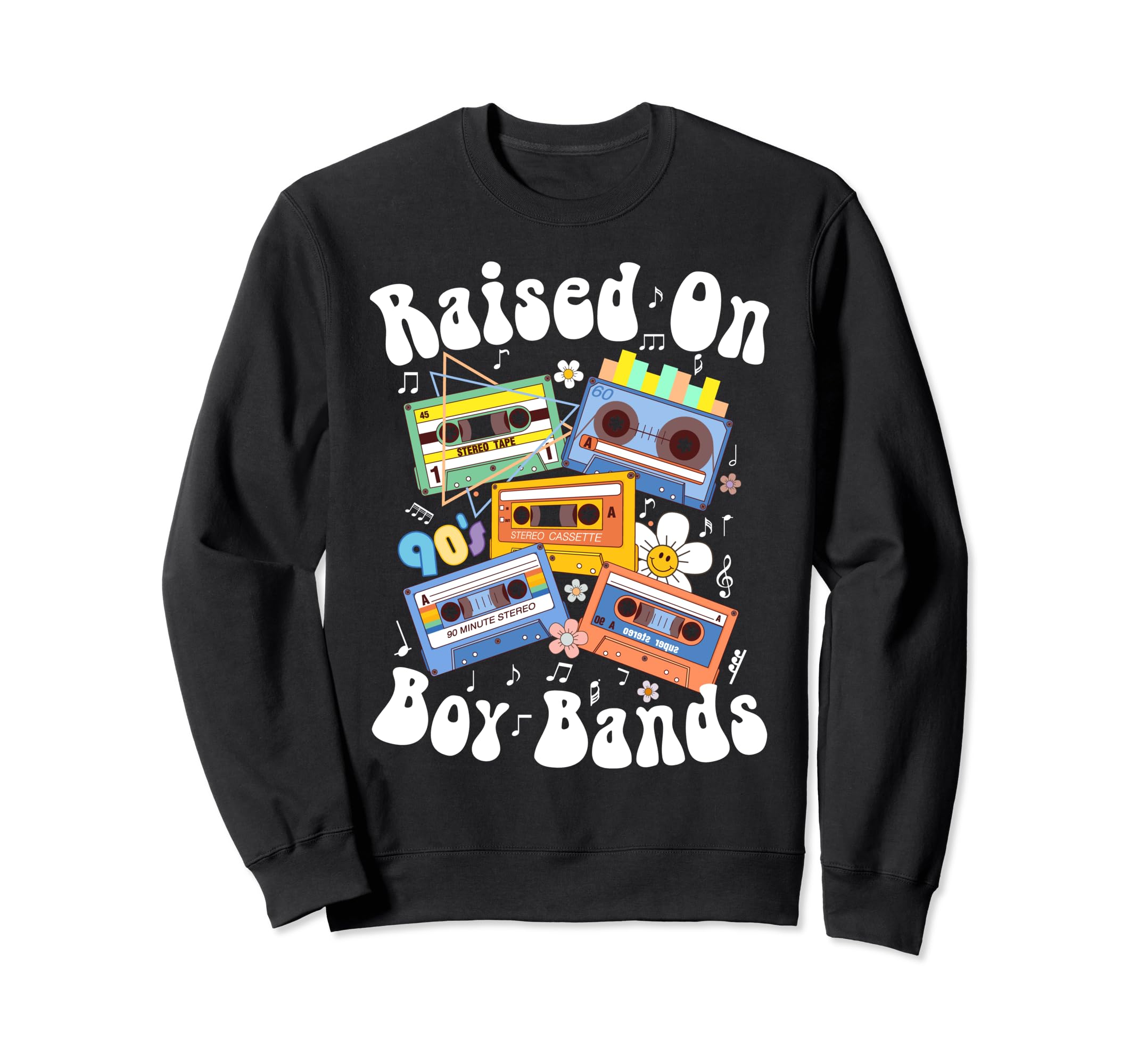 Raised 90S Bands Cassette Tape Sweatshirt - Aesthetic Graphic for Adults - T-Shirt, Sweatshirt, Hoodie