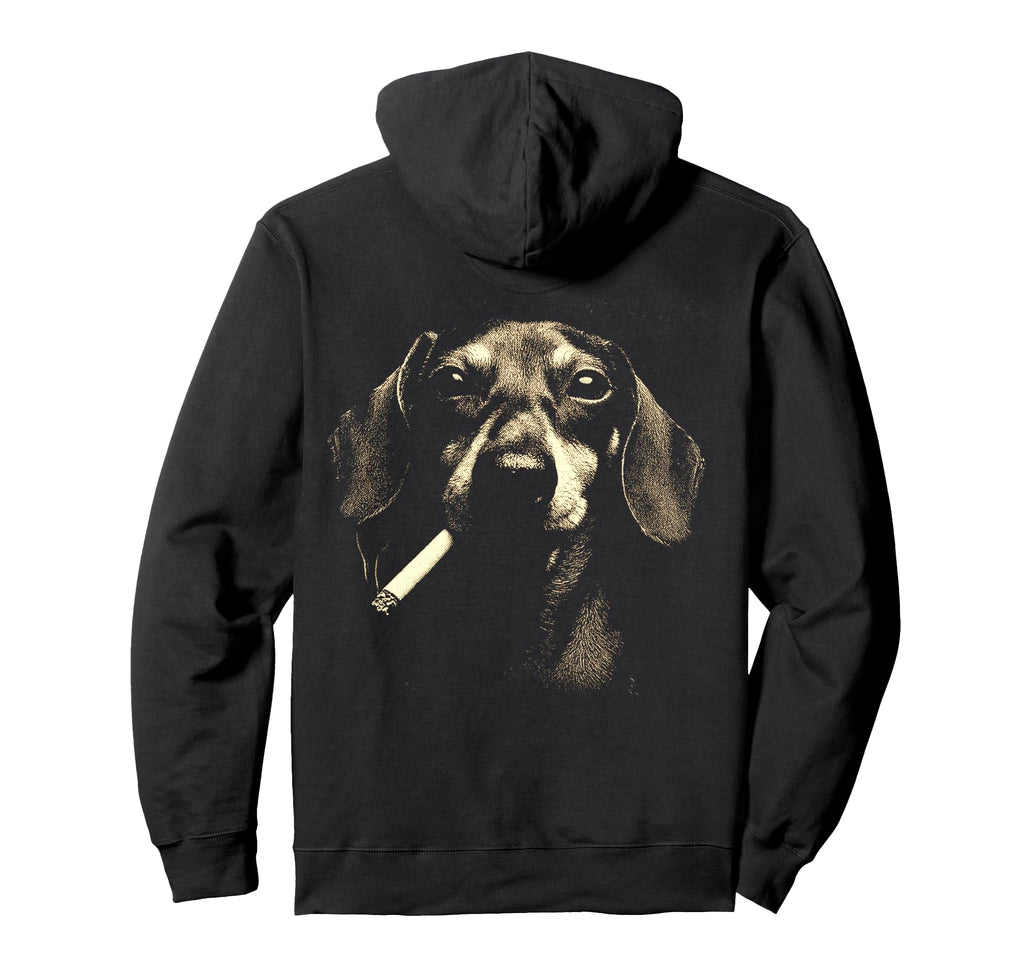 Dachshund Smoking Cigarette Grunge Hoodie - Custom Art Print Men Women - T-Shirt, Sweatshirt, Hoodie