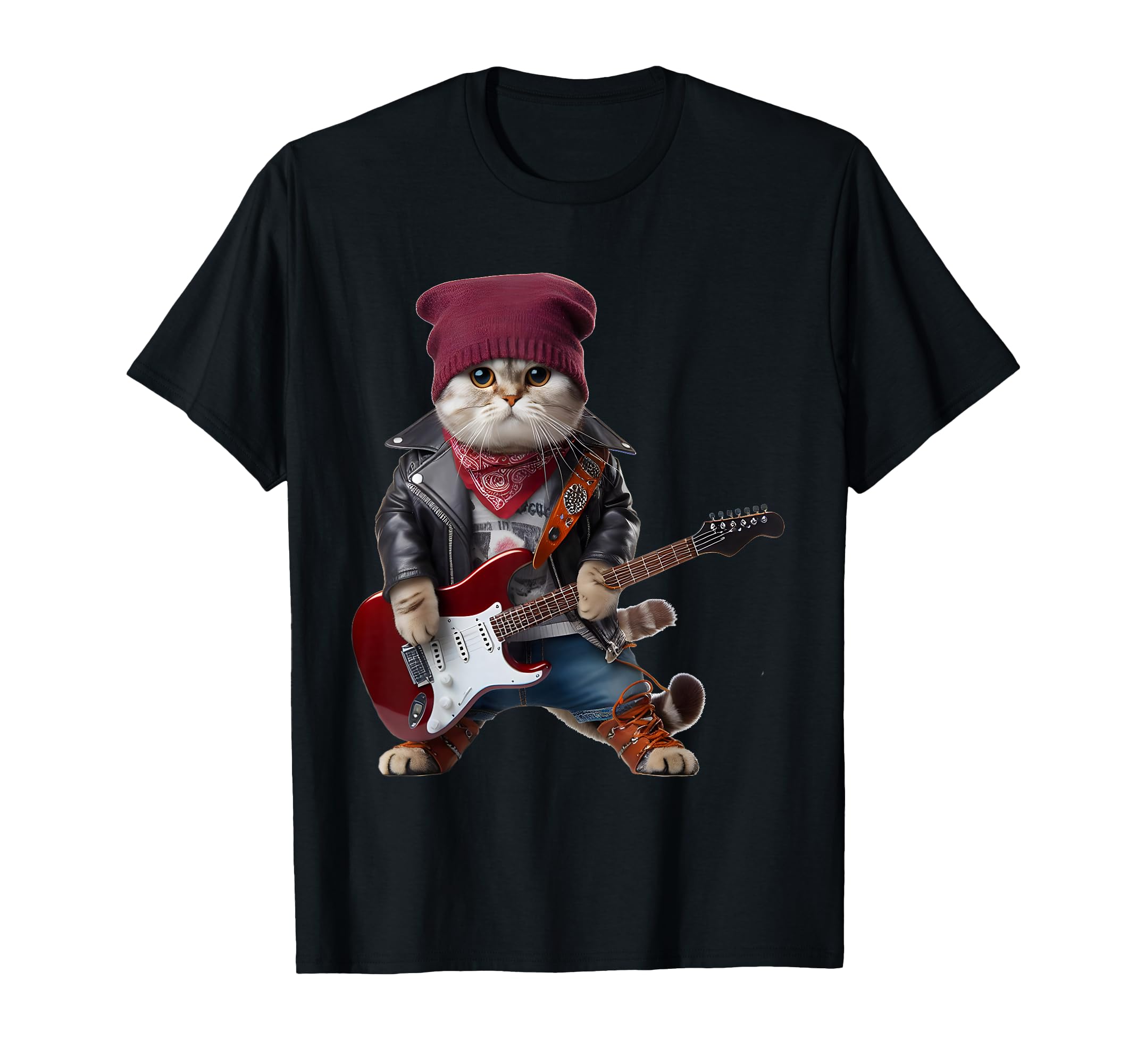 Cat Playing Guitar Funny Kitten Rock T-Shirt - Graphic Print Men Women - T-Shirt, Sweatshirt, Hoodie