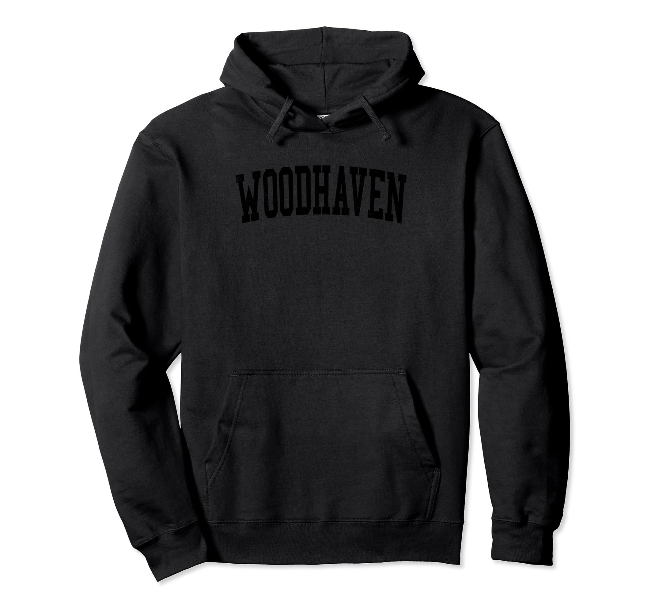 Woodhaven Mi Distressed Black Varsity Hoodie - Unique Graphic Men Women - T-Shirt, Sweatshirt, Hoodie