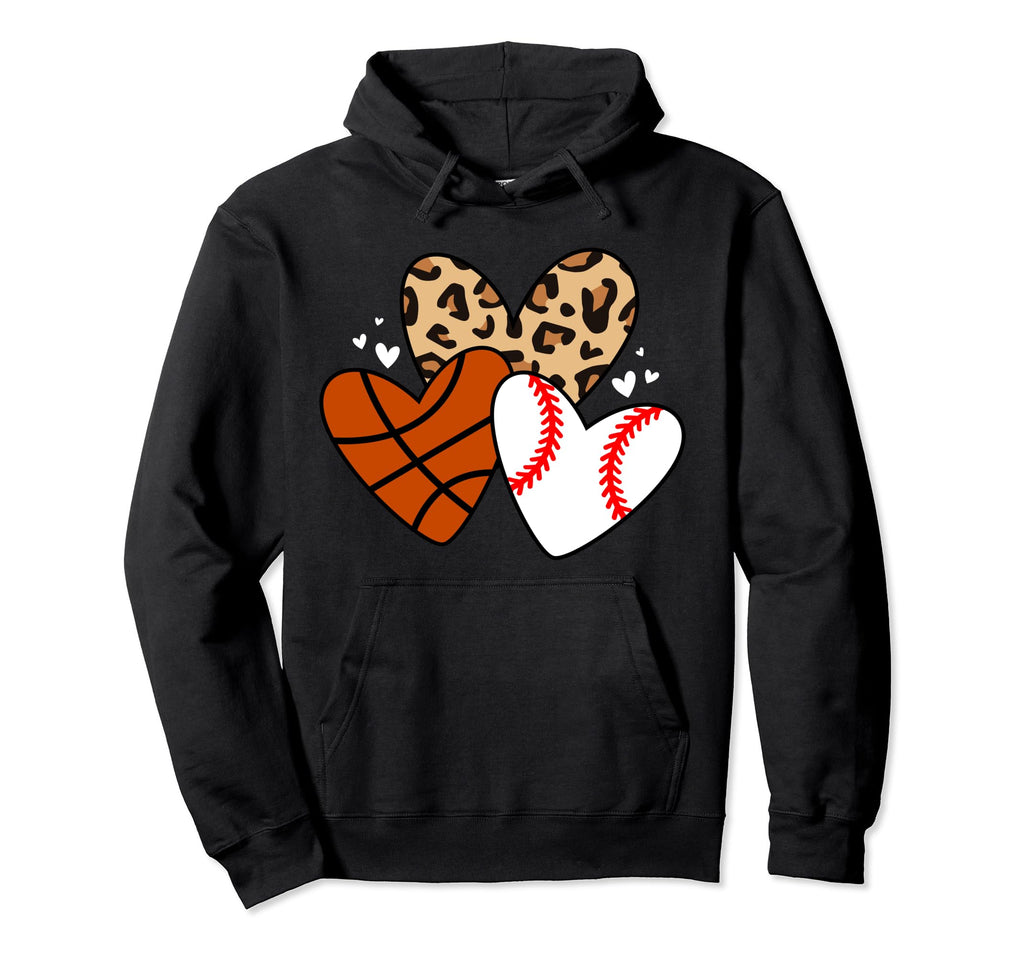 Baseball Basketball Heart Funny Baseball Hoodie - Graphic Print for Adults - T-Shirt, Sweatshirt, Hoodie