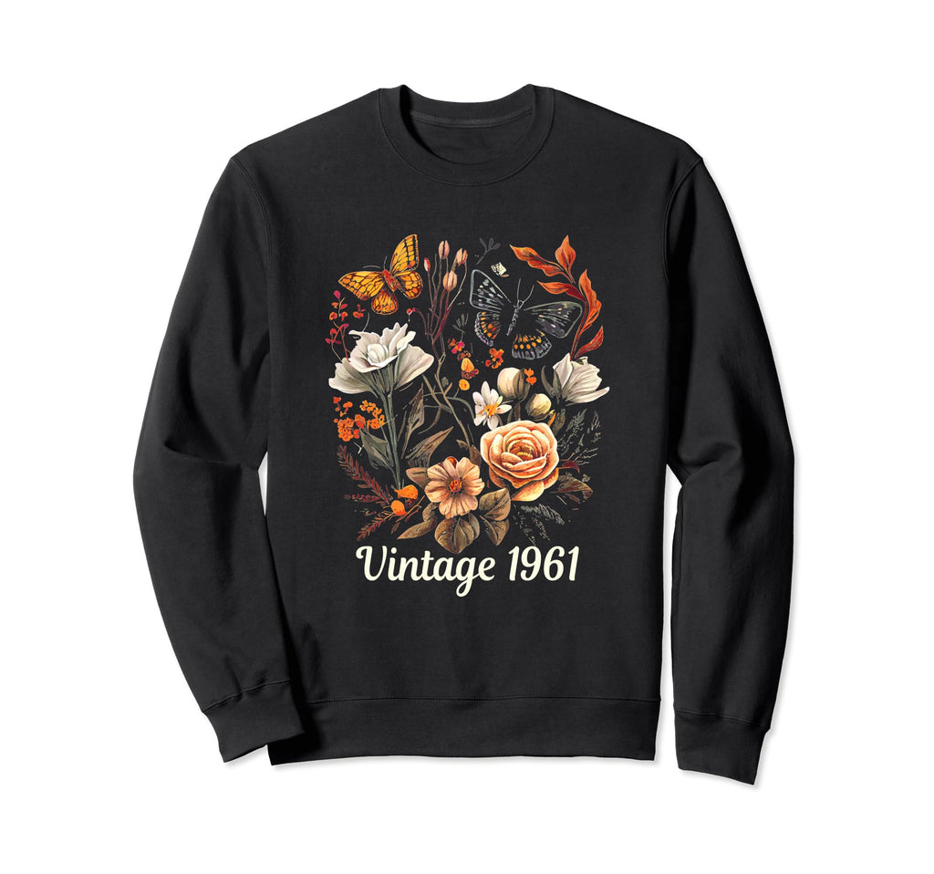 1961 Boho Rose Floral Flower Butterfly Sweatshirt - Graphic Print Unisex - T-Shirt, Sweatshirt, Hoodie