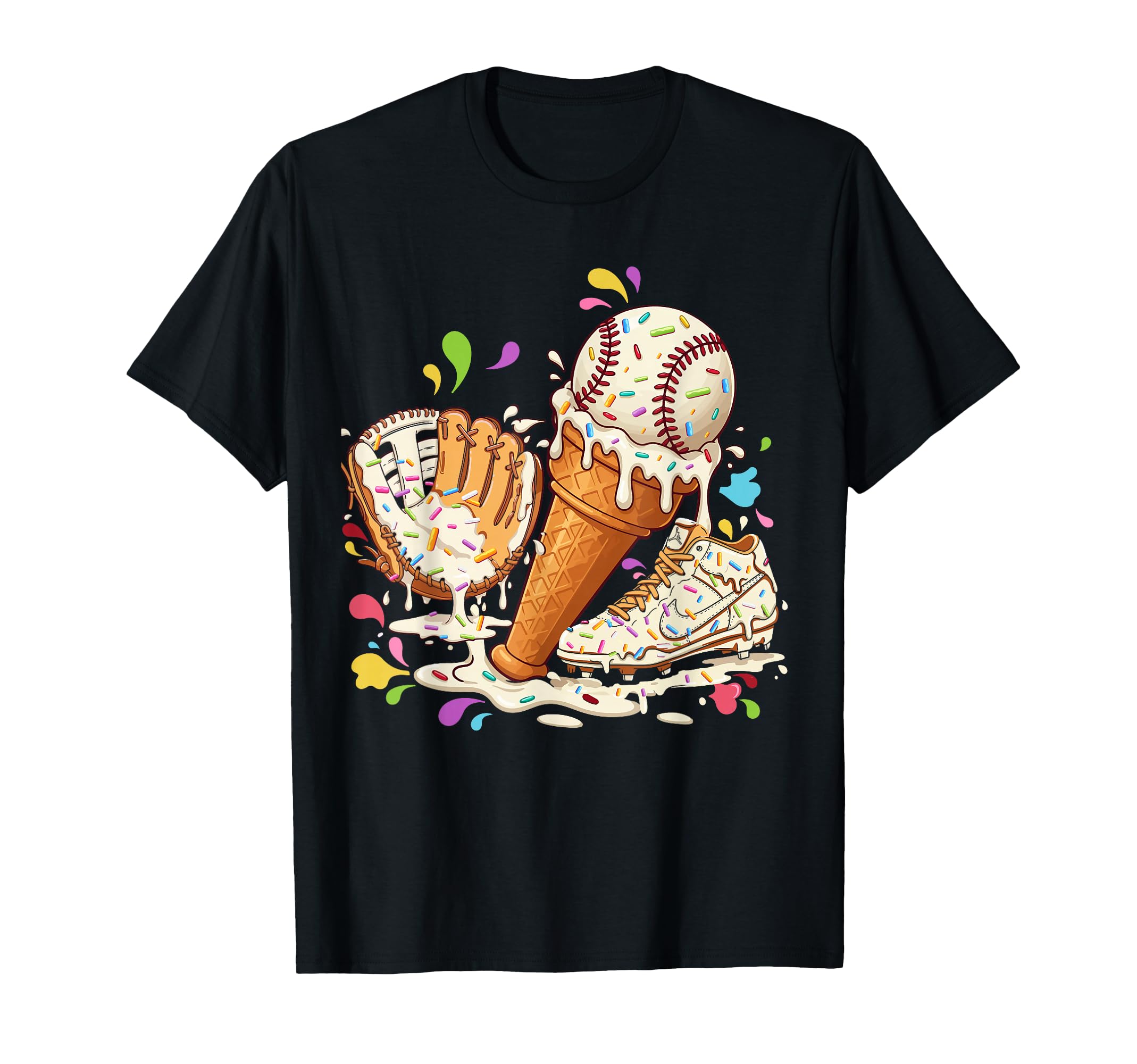 Baseball Drip Ice Cream Sprinkle Drip T-Shirt - Trendy Graphic for Adults - T-Shirt, Sweatshirt, Hoodie