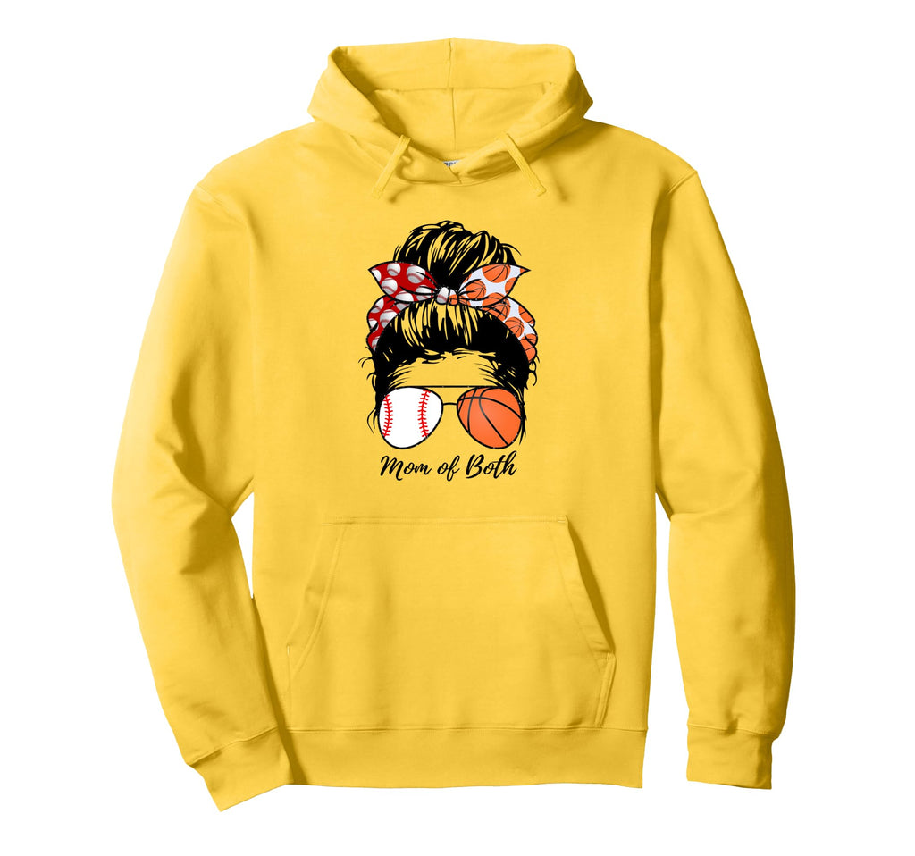 Baseball Mom Basketball Mom Both Messy Bun Hoodie - Graphic Print Unisex - T-Shirt, Sweatshirt, Hoodie