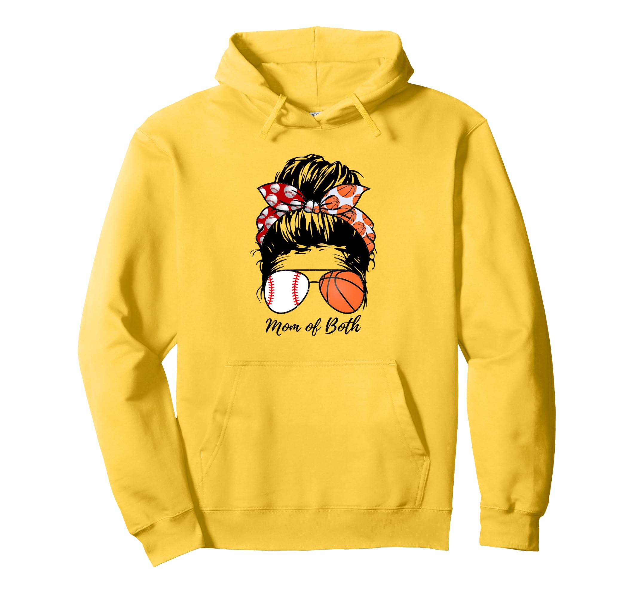 Baseball Mom Basketball Mom Both Messy Bun Hoodie - Graphic Print Unisex - T-Shirt, Sweatshirt, Hoodie