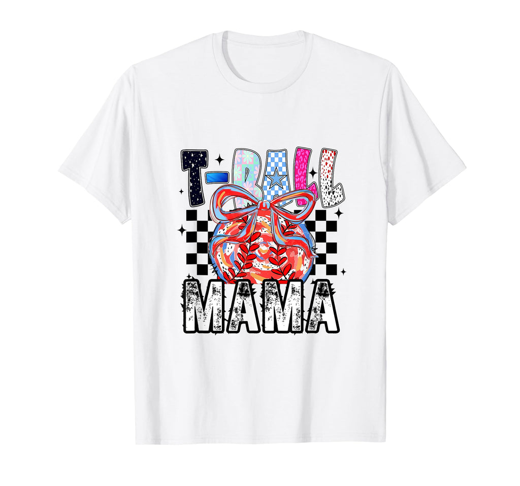T Ball Baseball Checkered Mama T-Shirt - Minimalist Print for Adults - T-Shirt, Sweatshirt, Hoodie