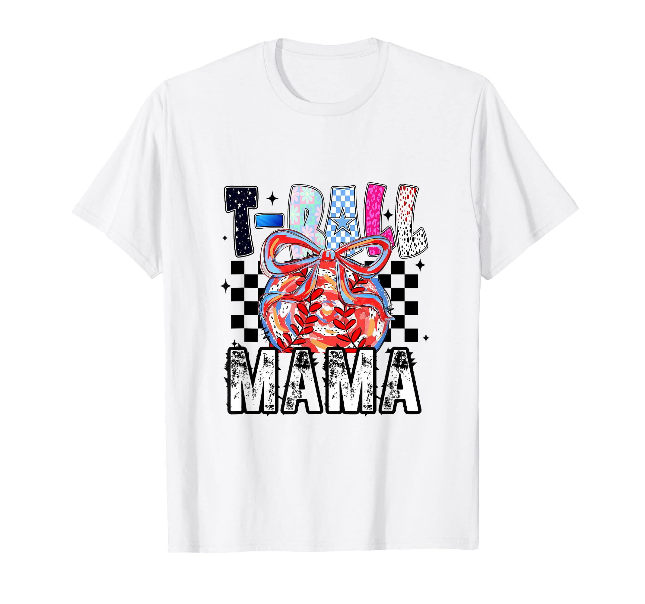 T Ball Baseball Checkered Mama T-Shirt - Minimalist Print for Adults - T-Shirt, Sweatshirt, Hoodie