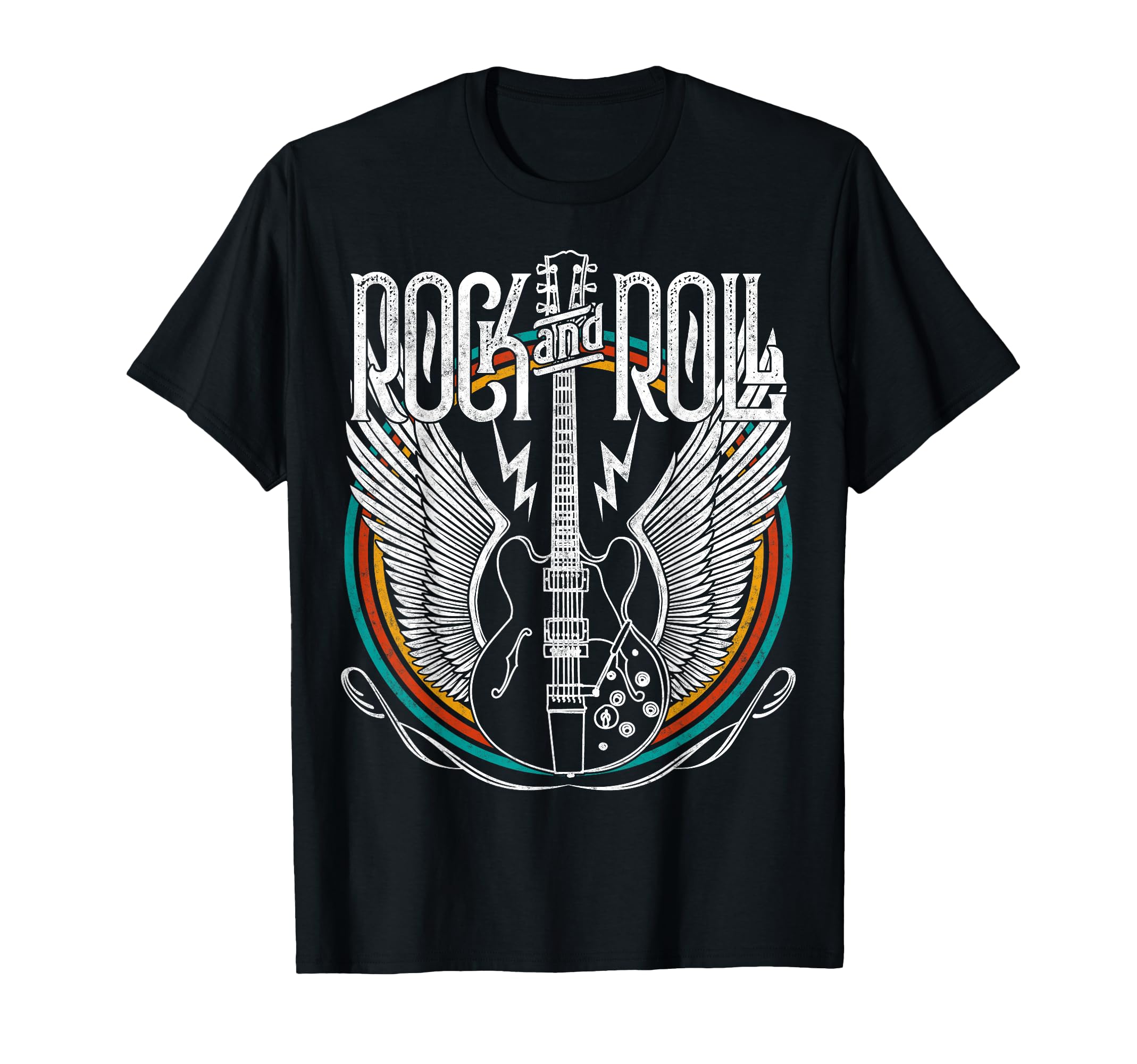 Distressed 80S Rock Roll Music Guitar T-Shirt - Graphic Print Men Women - T-Shirt, Sweatshirt, Hoodie