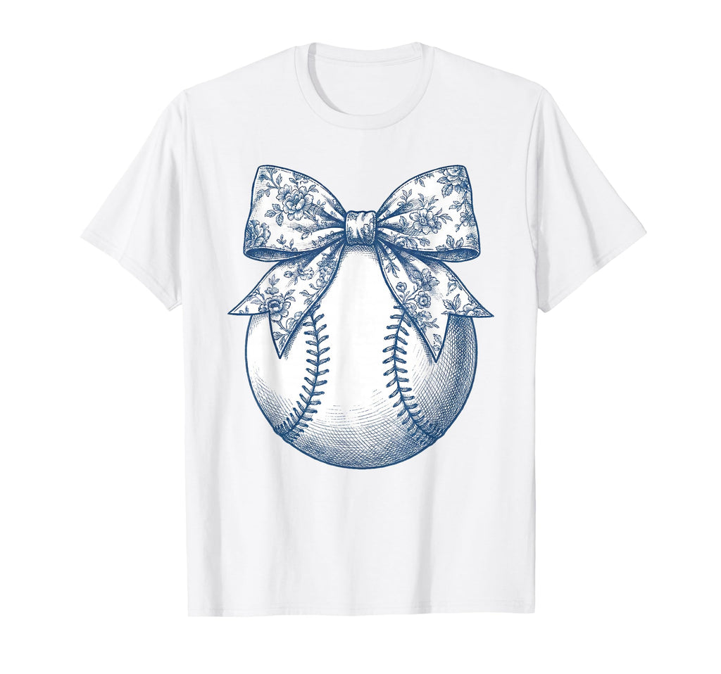 Baseball Floral Blue Toile Coquette T-Shirt - Aesthetic Graphic Men Women - T-Shirt, Sweatshirt, Hoodie