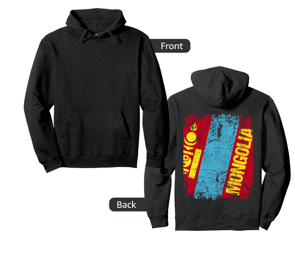 Mongolia Flag Distressed Mongolia Hoodie - Casual Everyday Wear Unisex - T-Shirt, Sweatshirt, Hoodie