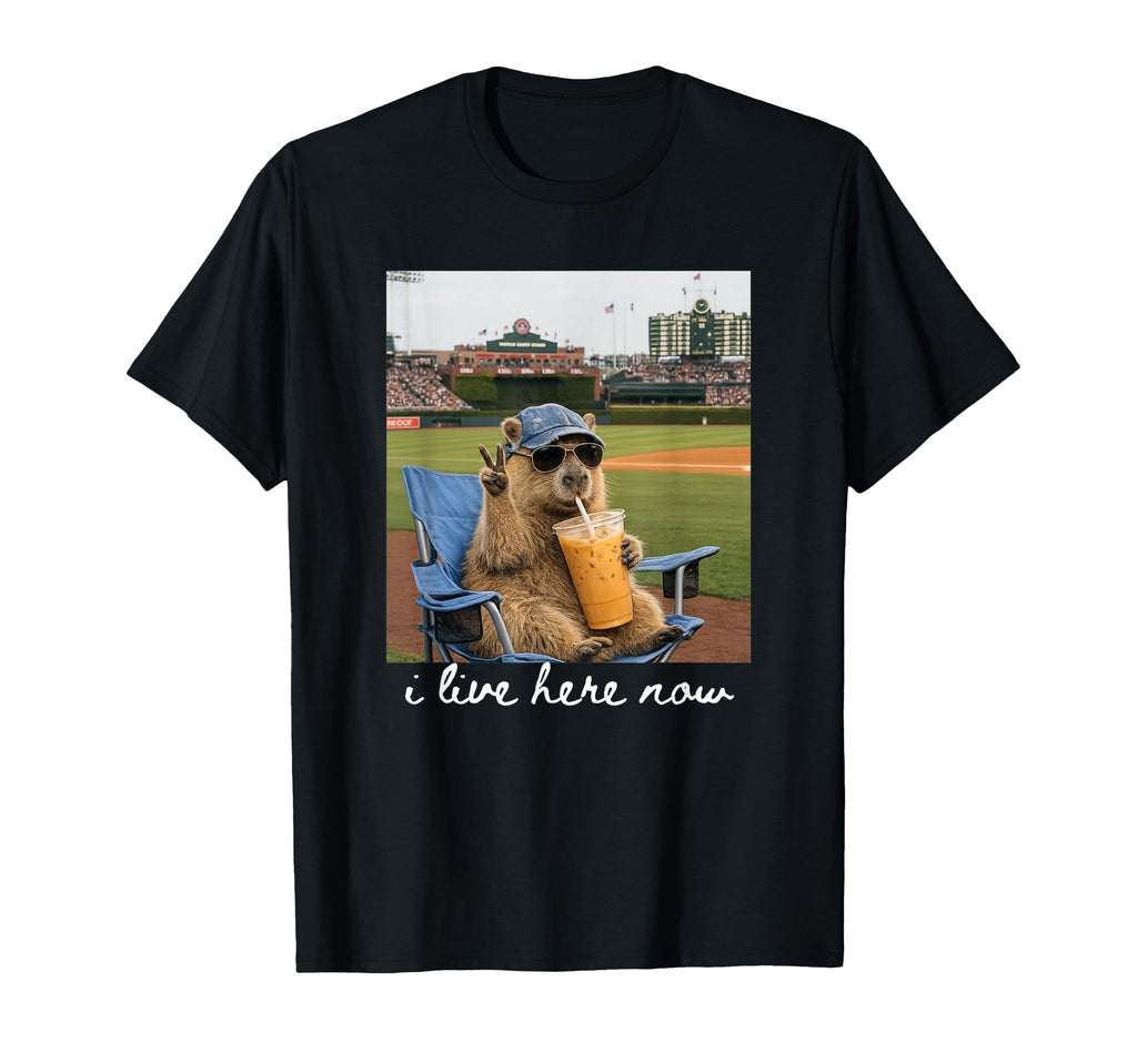 I Live Here Now Capybara Baseball T-Shirt - Novelty Apparel Men Women - T-Shirt, Sweatshirt, Hoodie