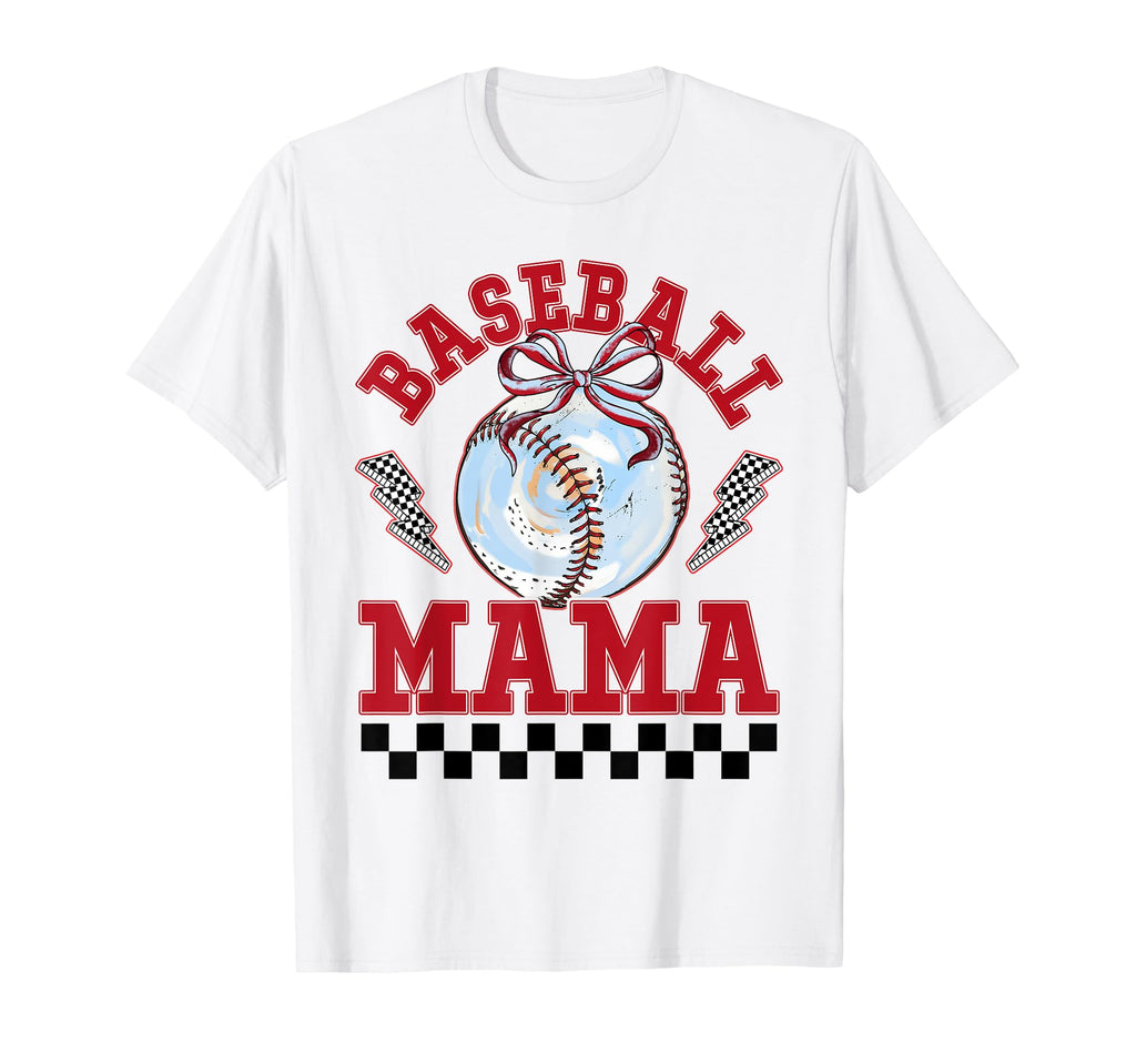 Baseball Mama Bow Softball Mom Game T-Shirt - Custom Art Print Men Women - T-Shirt, Sweatshirt, Hoodie