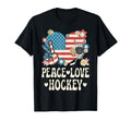 Peace Love Hockey Lover American Flag T-Shirt - Minimalist Print Unisex - T-Shirt, Sweatshirt, Hoodie