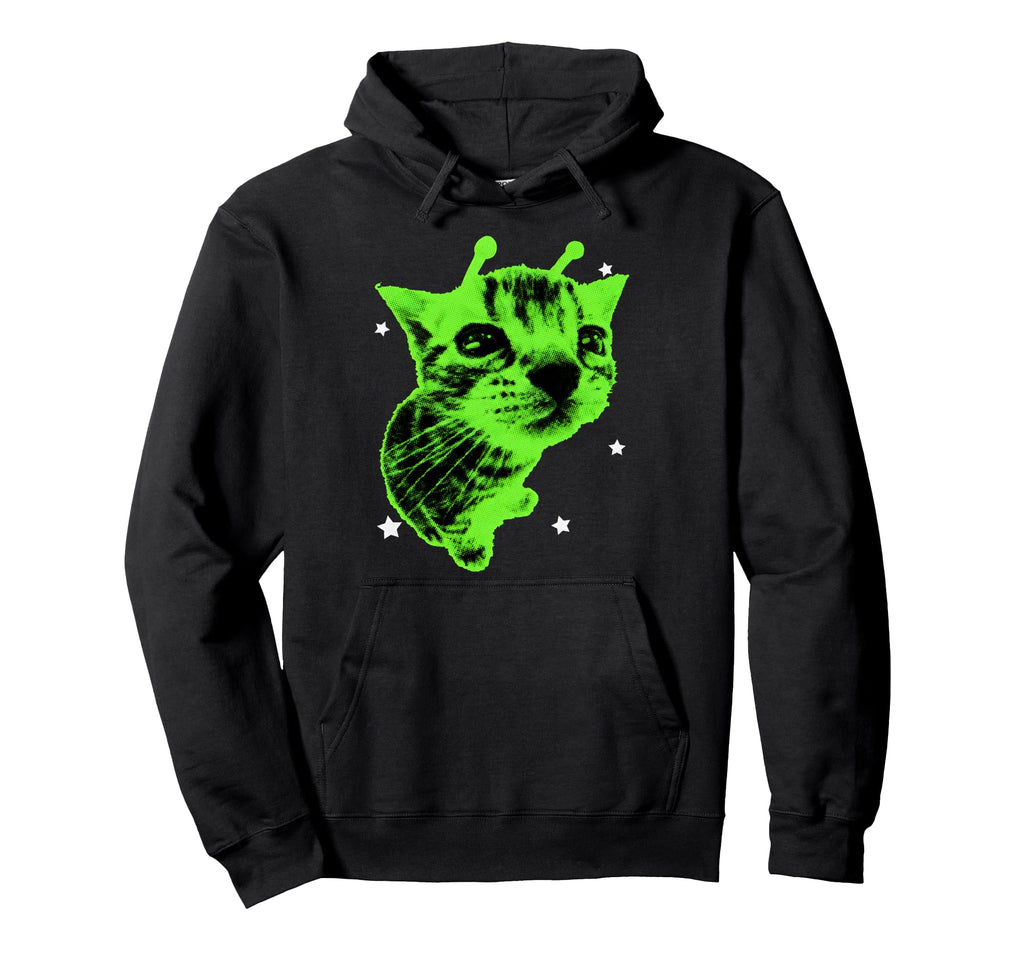 Y2K Alien Cat Meme Silly Cat Space Kitty Hoodie - Graphic Print Unisex - T-Shirt, Sweatshirt, Hoodie