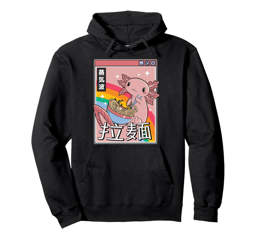 Axolotl Eating Ramen Japan 80S Otaku Hoodie - Minimalist Print for Adults - T-Shirt, Sweatshirt, Hoodie
