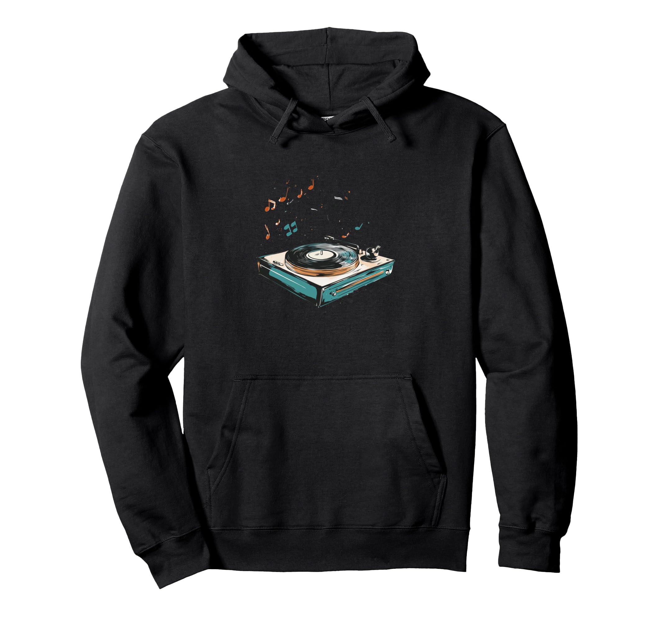 Vinyl Record Player Musical Notes Hoodie - Casual Everyday Wear for Adults - T-Shirt, Sweatshirt, Hoodie