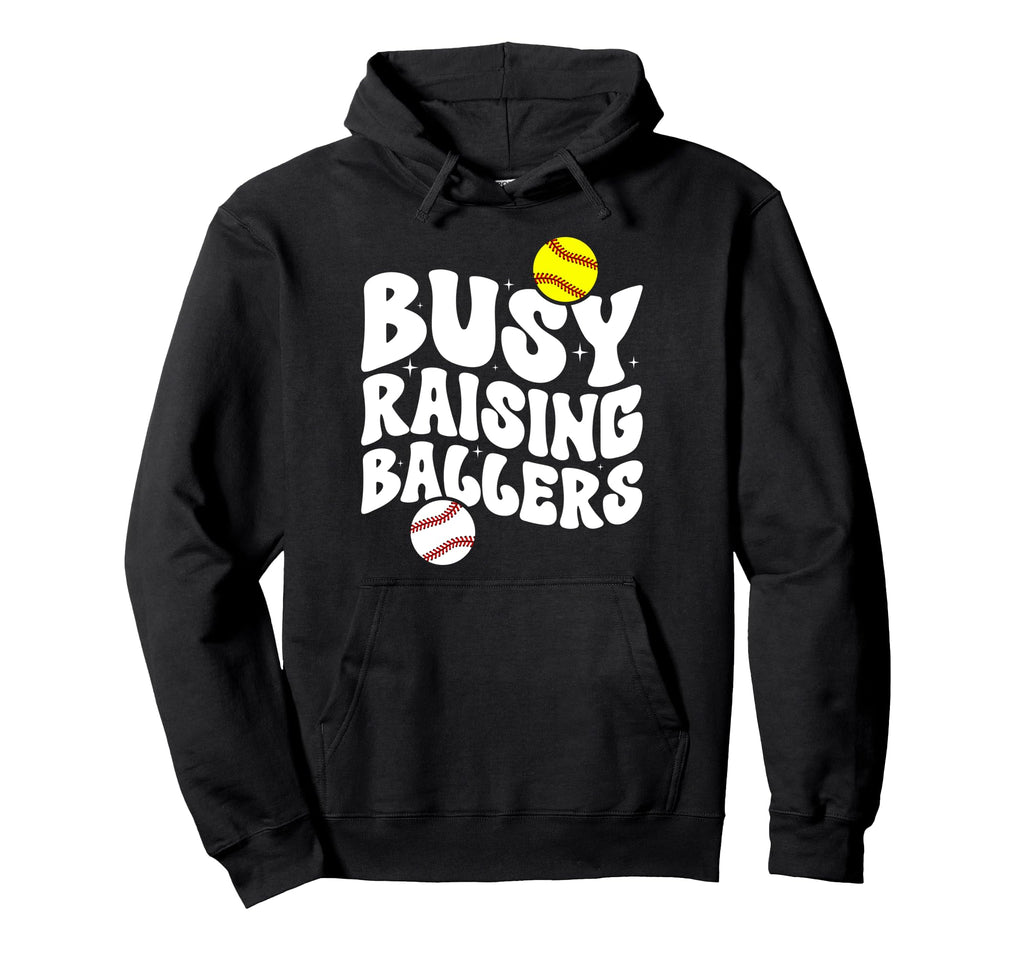 Busy Raising Ballers Softball Baseball Hoodie - Minimalist Print Men Women - T-Shirt, Sweatshirt, Hoodie