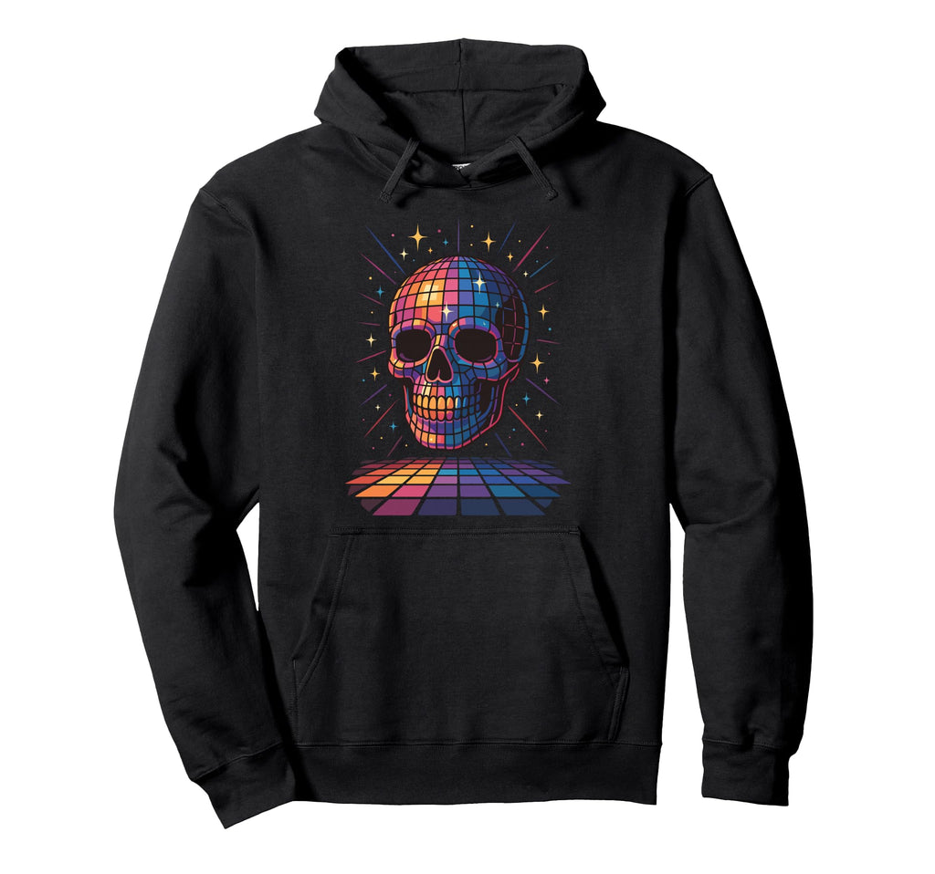 Disco Ball Skull Dance Party Dark Hoodie - Minimalist Print Unisex - T-Shirt, Sweatshirt, Hoodie