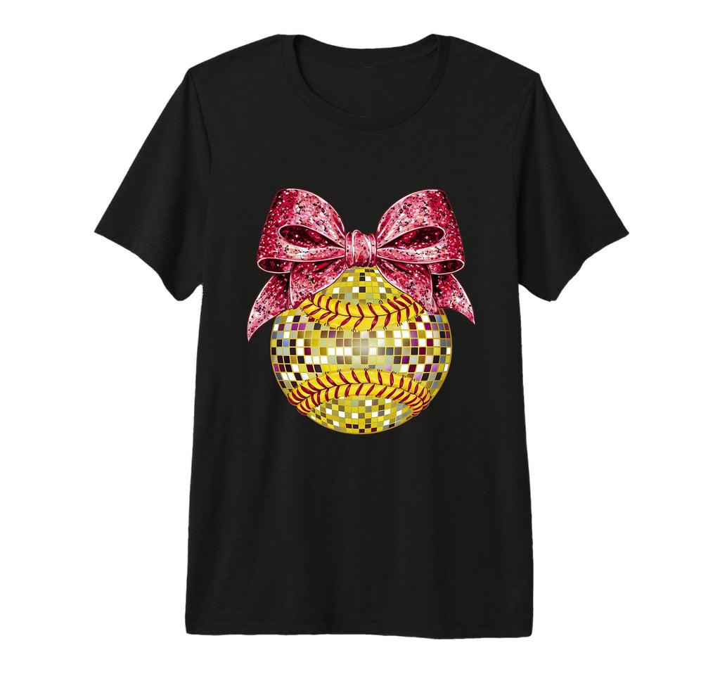 Coquette Bow Disco Ball Softball Player T-Shirt - Novelty Apparel Unisex - T-Shirt, Sweatshirt, Hoodie