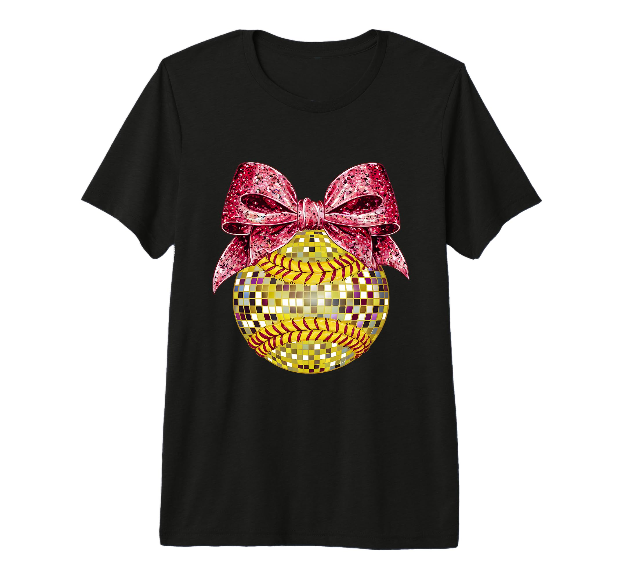 Coquette Bow Disco Ball Softball Player T-Shirt - Novelty Apparel Unisex - T-Shirt, Sweatshirt, Hoodie