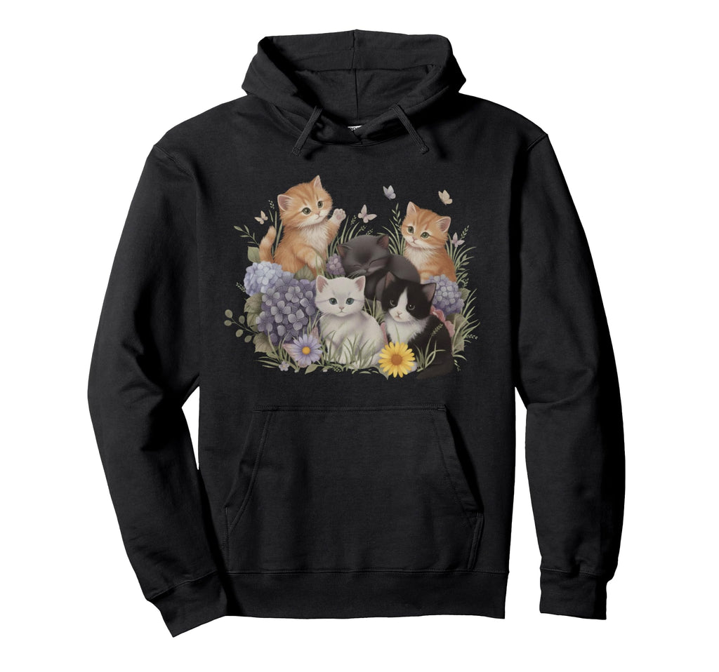 Kitten Botanical Cats Floral Hoodie - Fun Novelty Design for Adults - T-Shirt, Sweatshirt, Hoodie