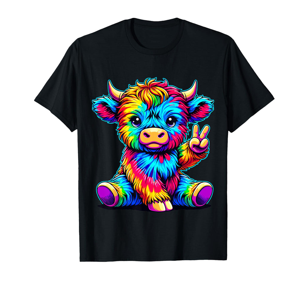 Tie Dye Highland Cow Hippie Peace Sign T-Shirt - Graphic Print Unisex - T-Shirt, Sweatshirt, Hoodie