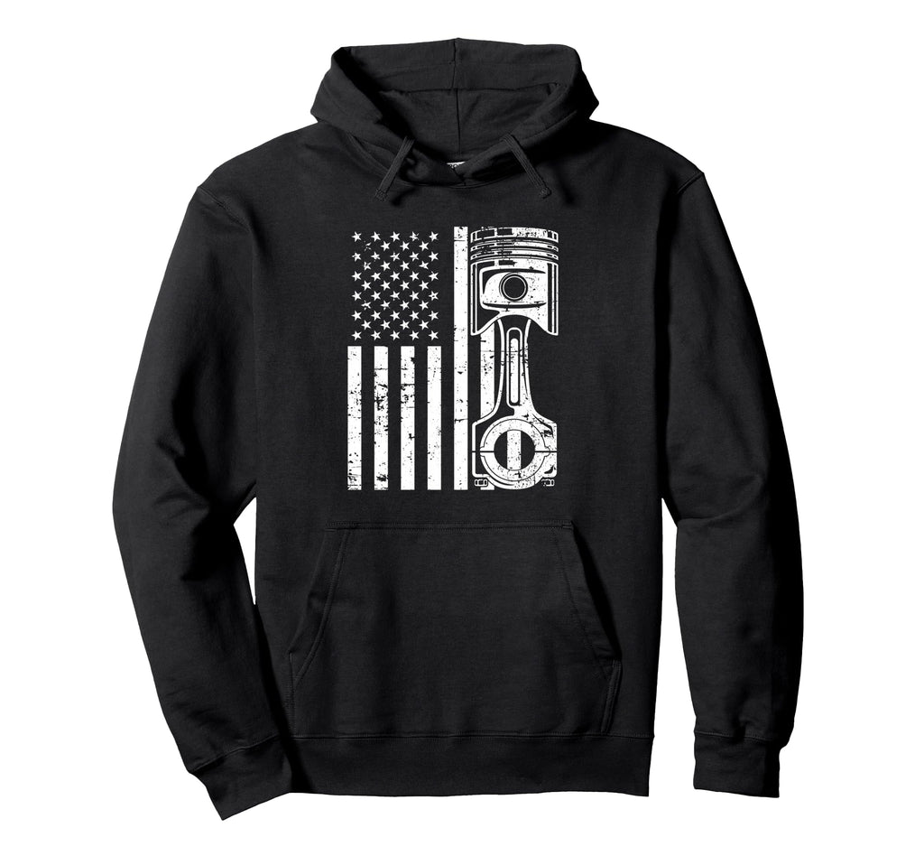 Patriotic American Flag Piston Muscle Hoodie - Novelty Apparel for Adults - T-Shirt, Sweatshirt, Hoodie