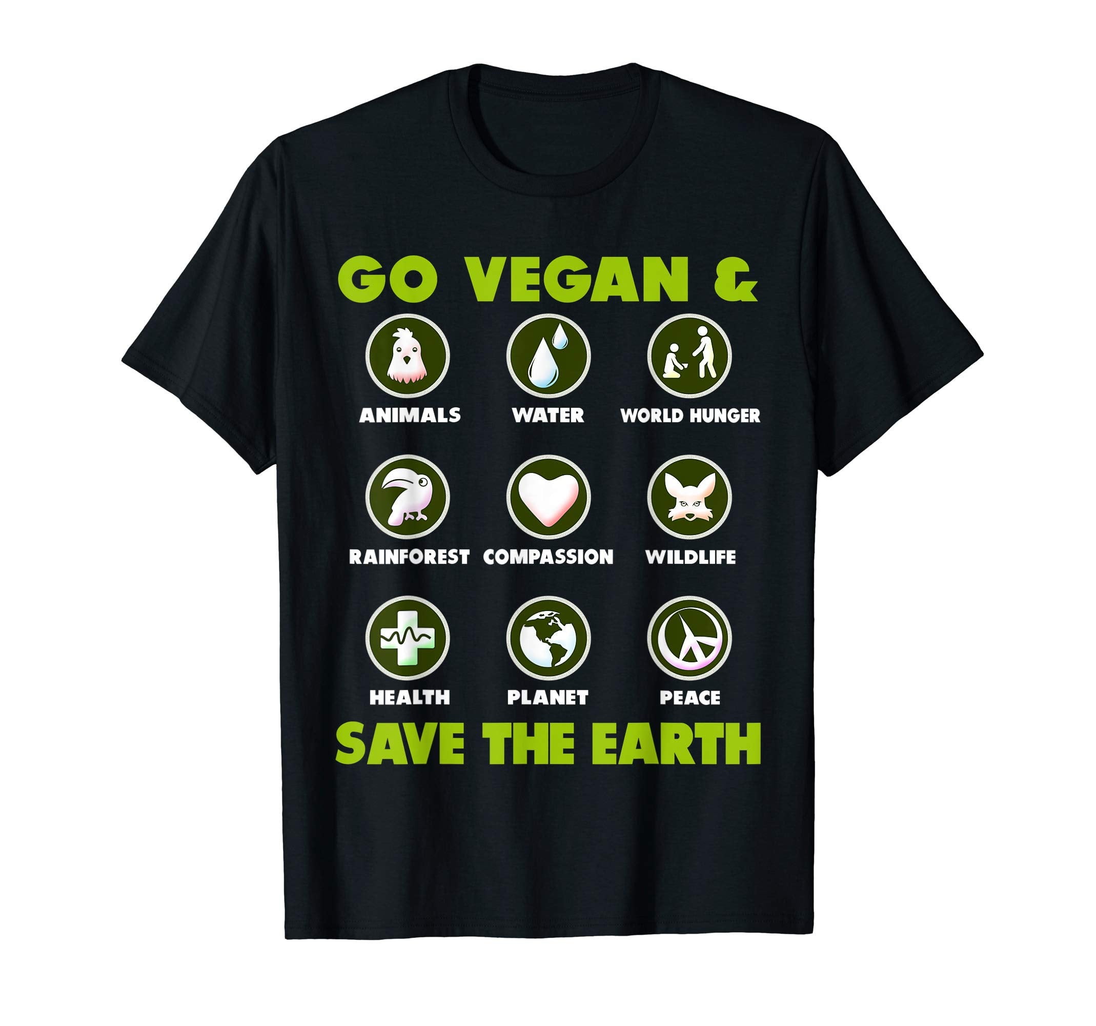 Go Vegan Save Earth Peace Love Vegan T-Shirt - Custom Art Print for Adults - T-Shirt, Sweatshirt, Hoodie