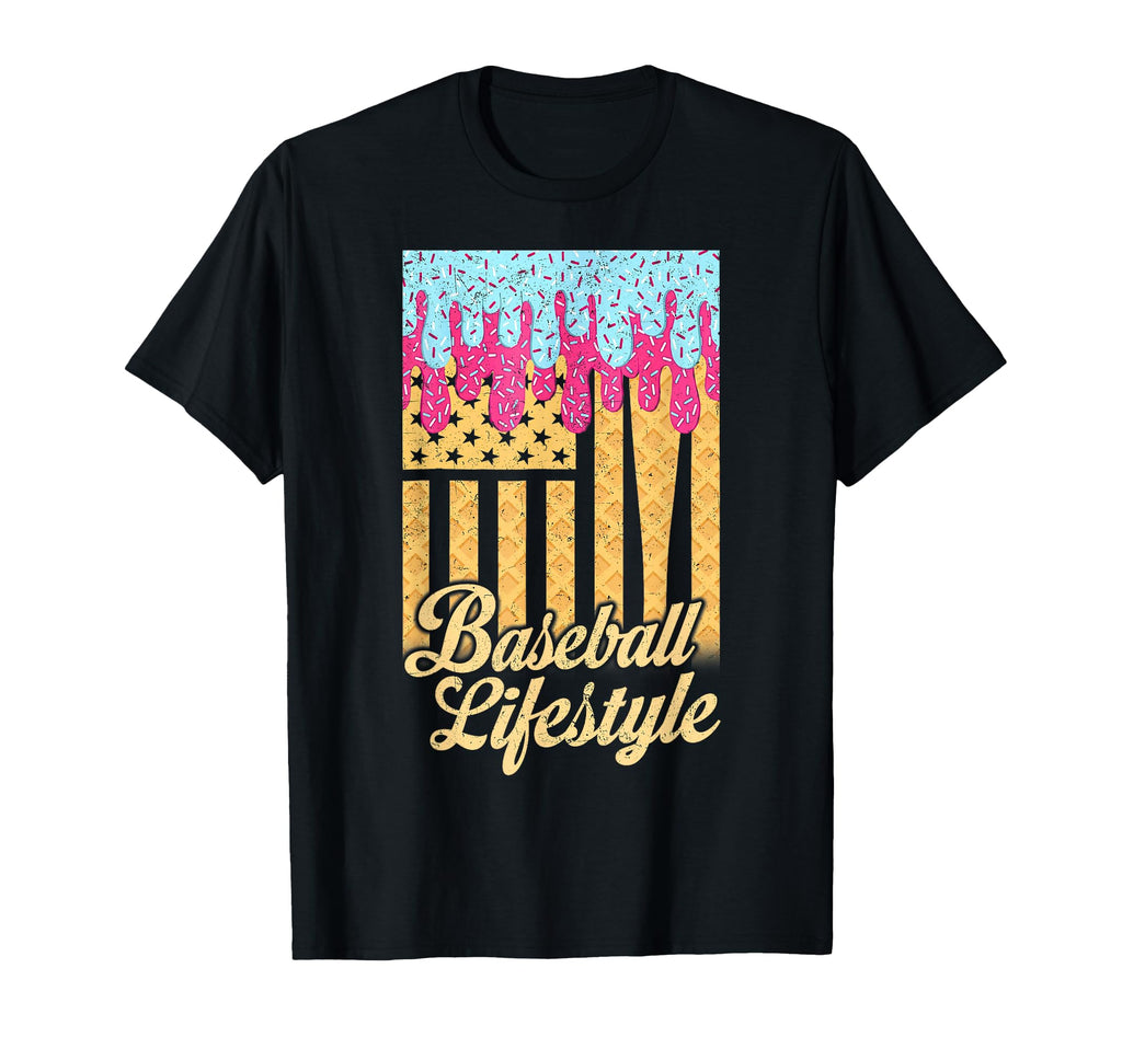 Baseball Lifestyle Ice Cream Drip Us T-Shirt - Novelty Apparel for Adults - T-Shirt, Sweatshirt, Hoodie