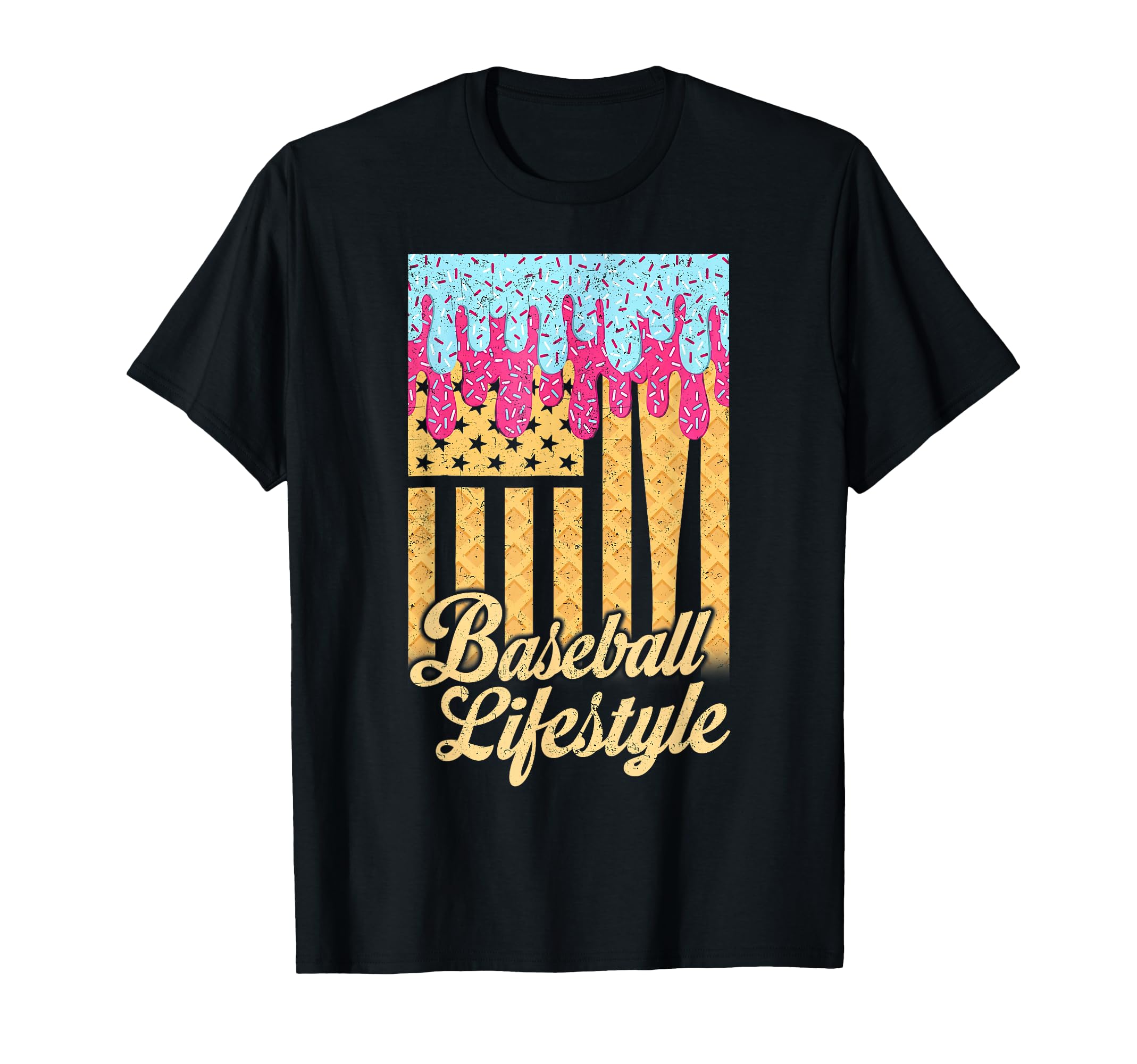 Baseball Lifestyle Ice Cream Drip Us T-Shirt - Novelty Apparel for Adults - T-Shirt, Sweatshirt, Hoodie