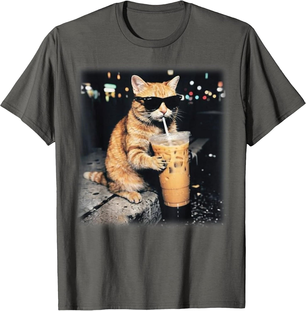 Funny Cat Drinking Coffee Animal - Adult & Kids T-Shirts, Sweatshirts & Hoodies apparel design preview 1