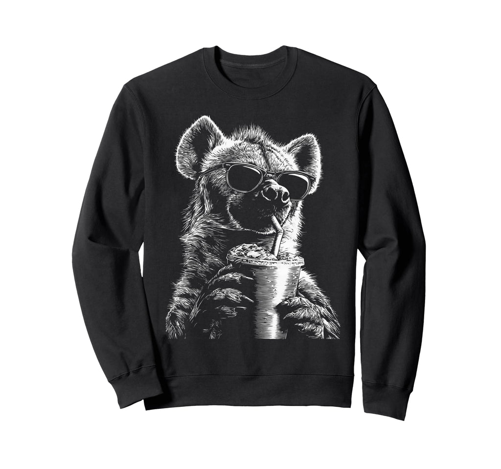 Hyena Drinking Iced Coffee Funny Sweatshirt - Novelty Apparel Men Women - T-Shirt, Sweatshirt, Hoodie