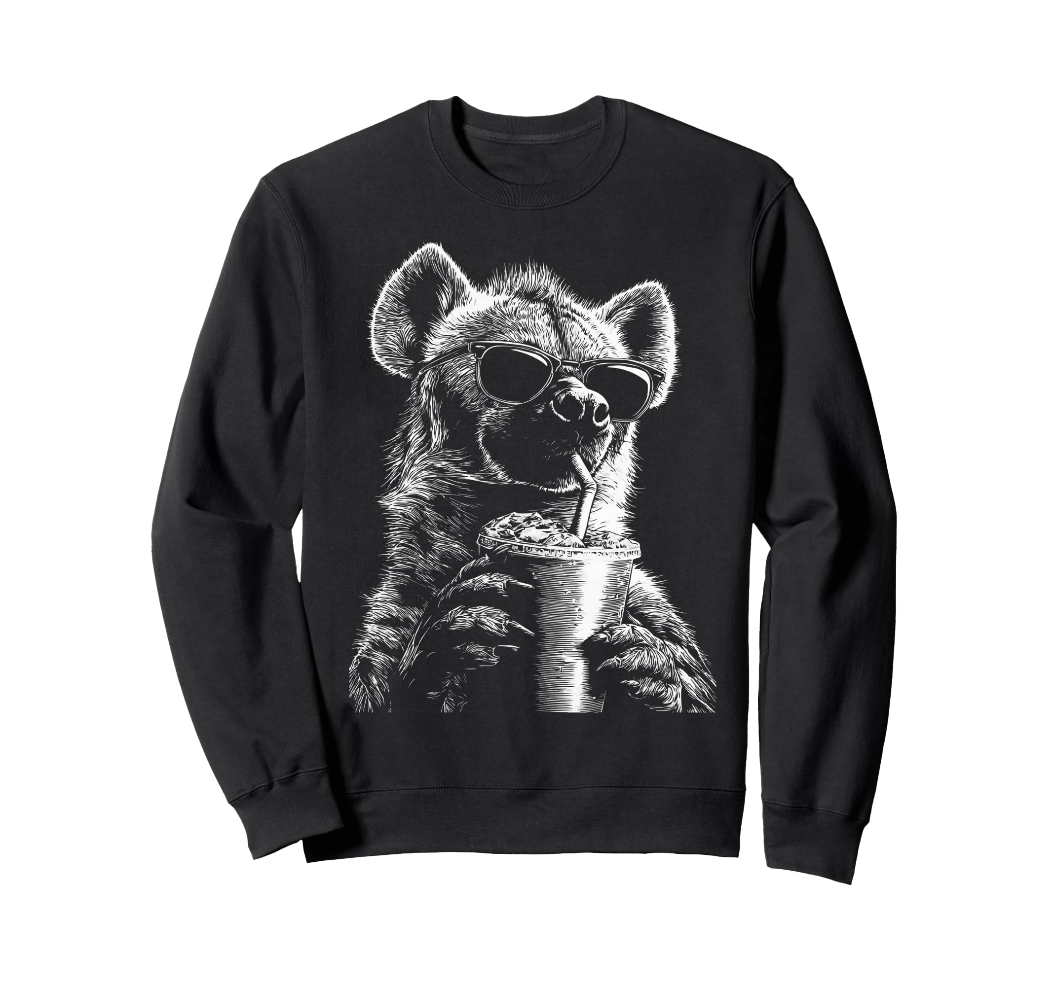 Hyena Drinking Iced Coffee Funny Sweatshirt - Novelty Apparel Men Women - T-Shirt, Sweatshirt, Hoodie