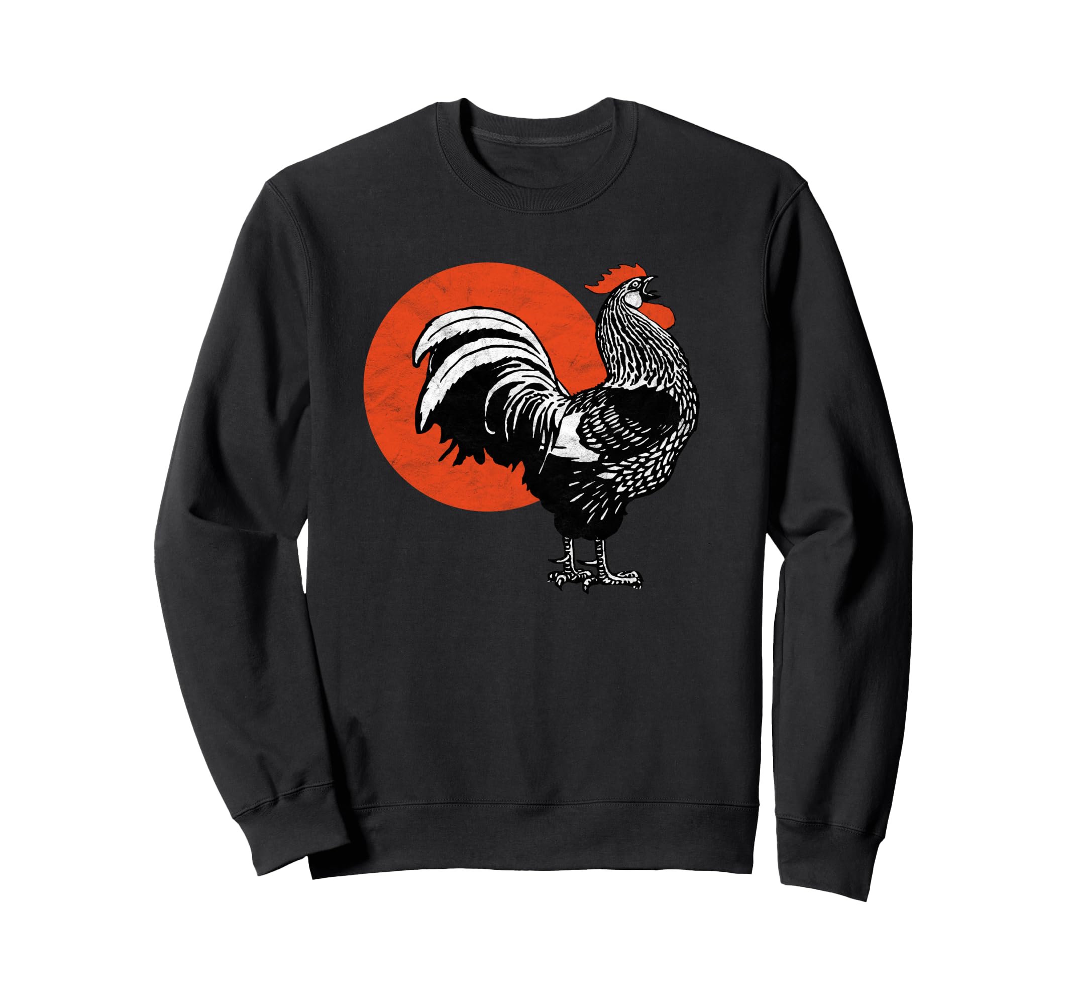 Crowing Rooster Sun Distressed Sweatshirt - Unique Graphic Men Women - T-Shirt, Sweatshirt, Hoodie