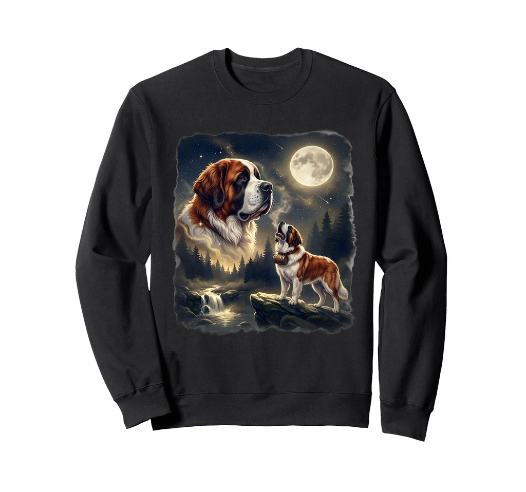Saint Bernard Dog Howling To Moon Sweatshirt - Aesthetic Graphic Men Women - T-Shirt, Sweatshirt, Hoodie