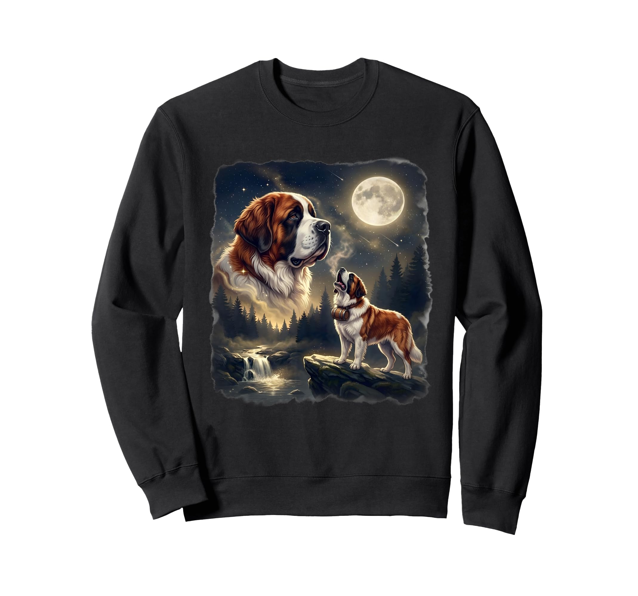 Saint Bernard Dog Howling To Moon Sweatshirt - Aesthetic Graphic Men Women - T-Shirt, Sweatshirt, Hoodie