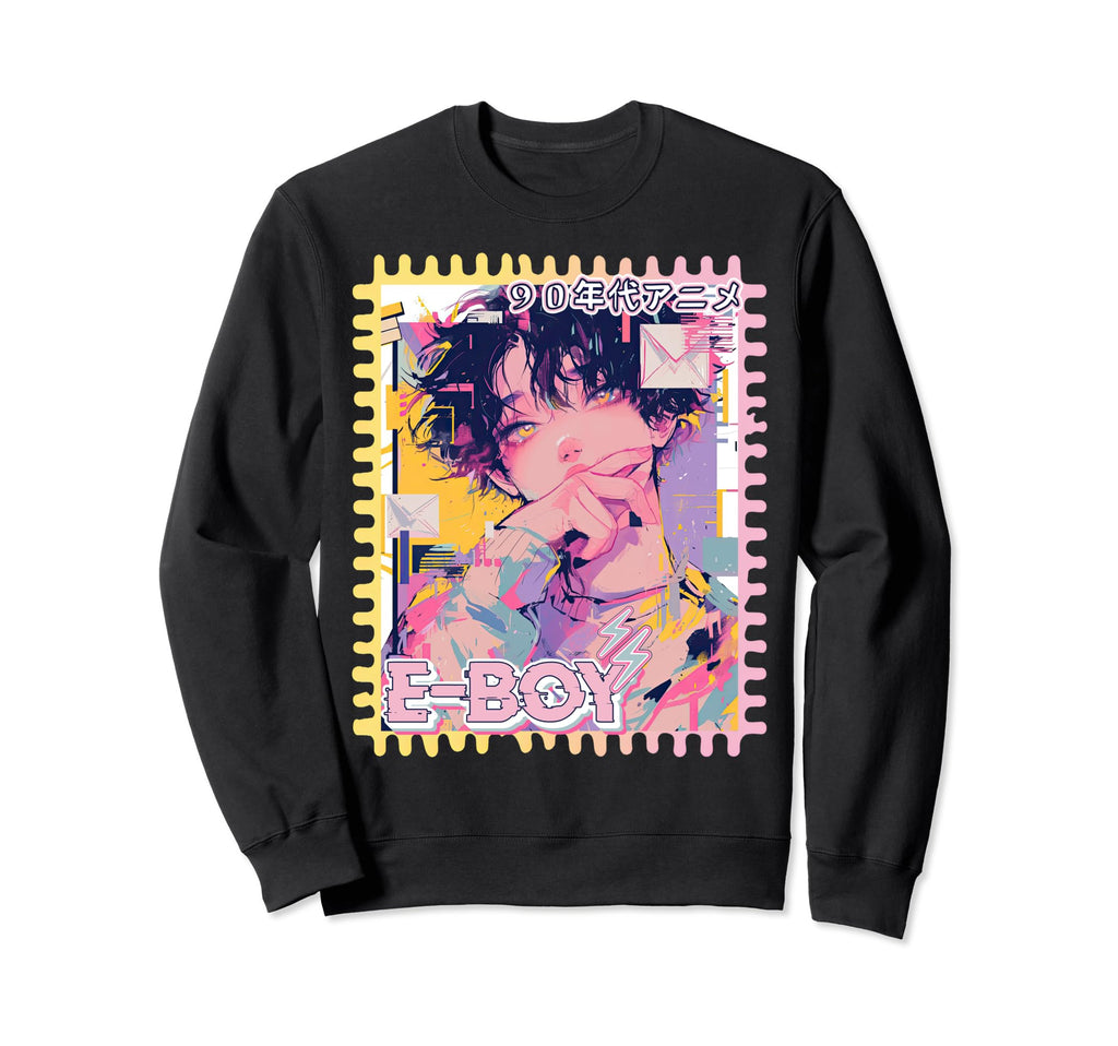 90S Anime Y2K Glitch Art E Sweatshirt - Aesthetic Graphic for Adults - T-Shirt, Sweatshirt, Hoodie