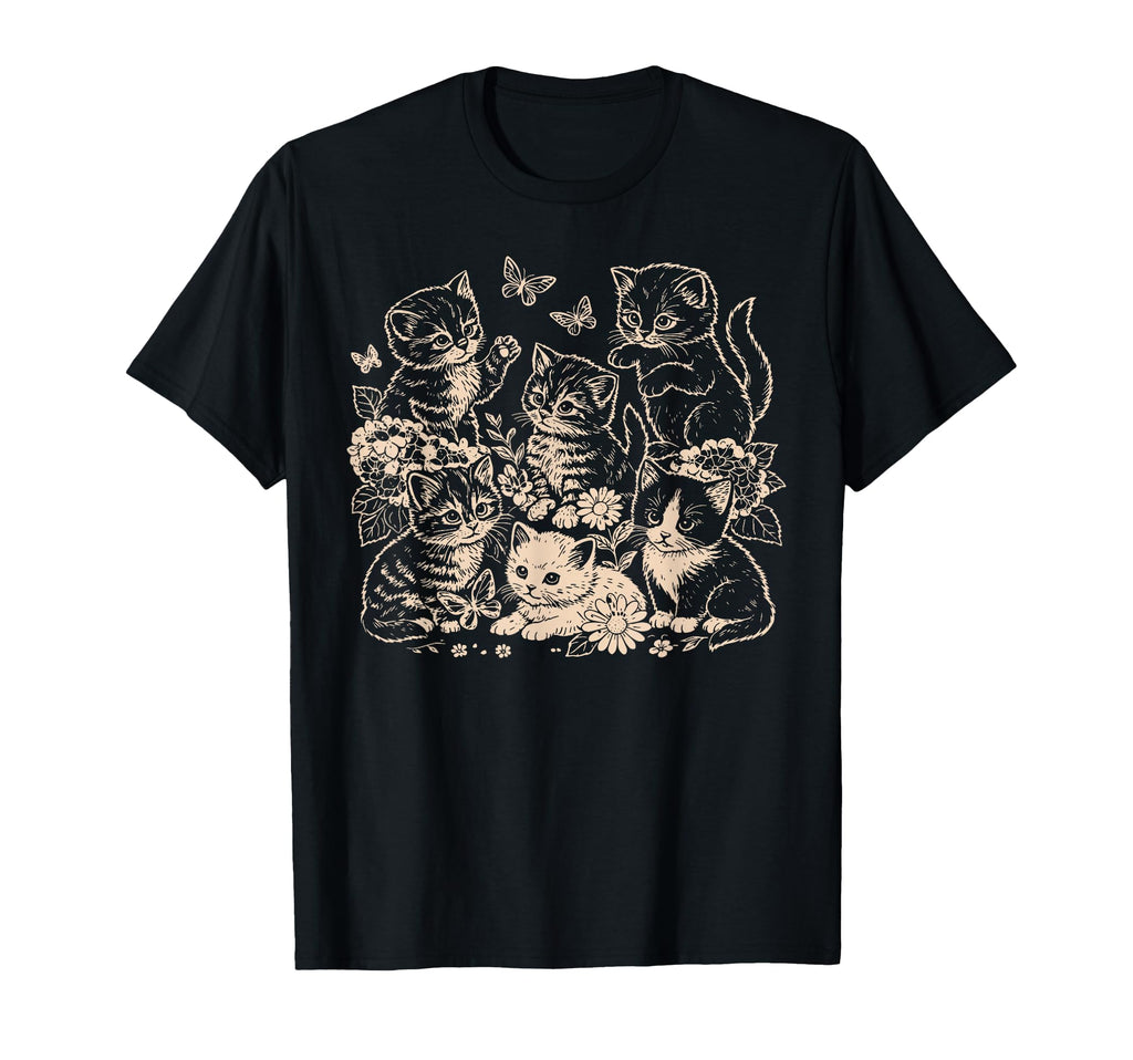 90S Floral Kitten Butterfly Aesthetic T-Shirt - Streetwear Style Men Women - T-Shirt, Sweatshirt, Hoodie