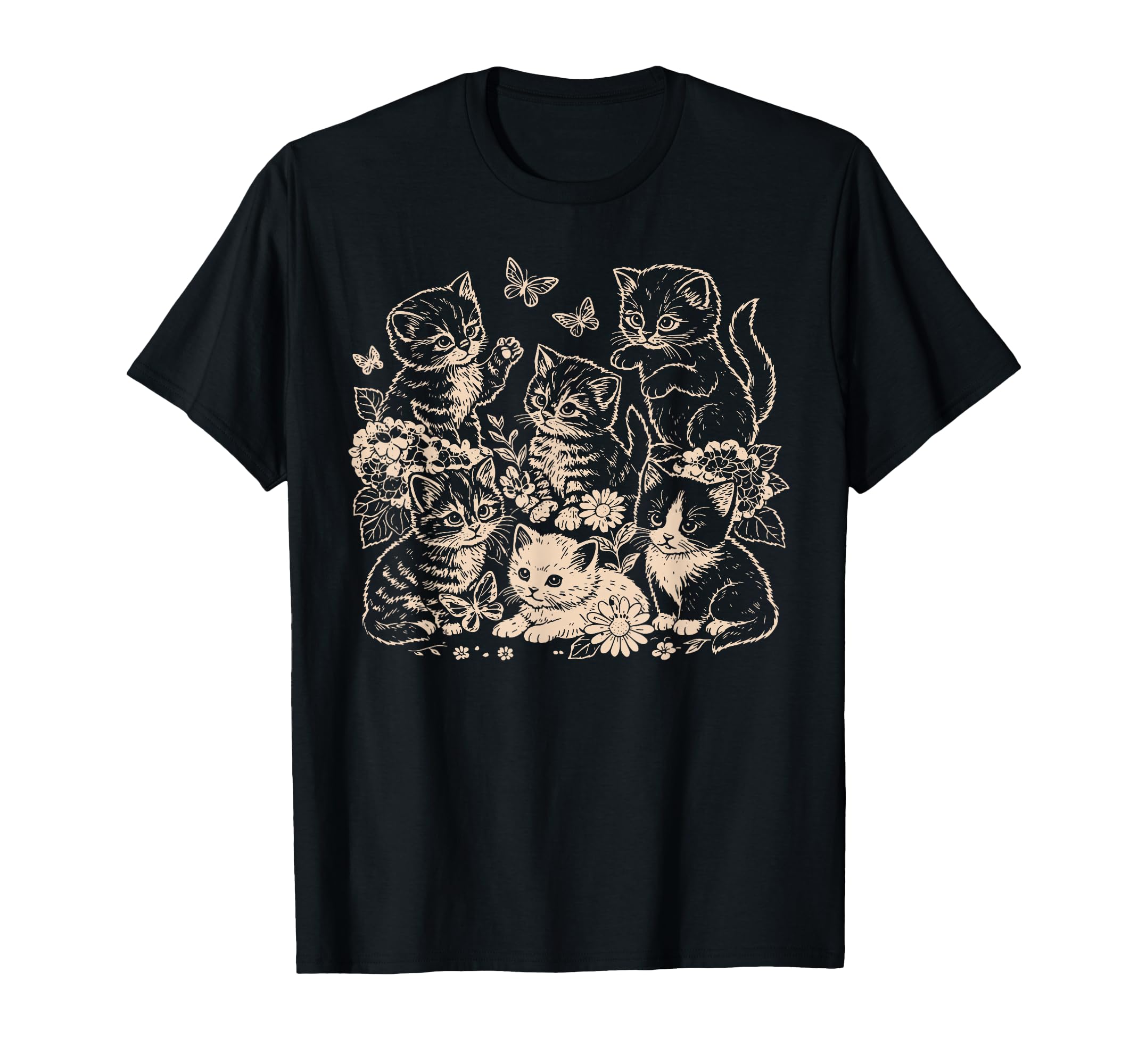 90S Floral Kitten Butterfly Aesthetic T-Shirt - Streetwear Style Men Women - T-Shirt, Sweatshirt, Hoodie