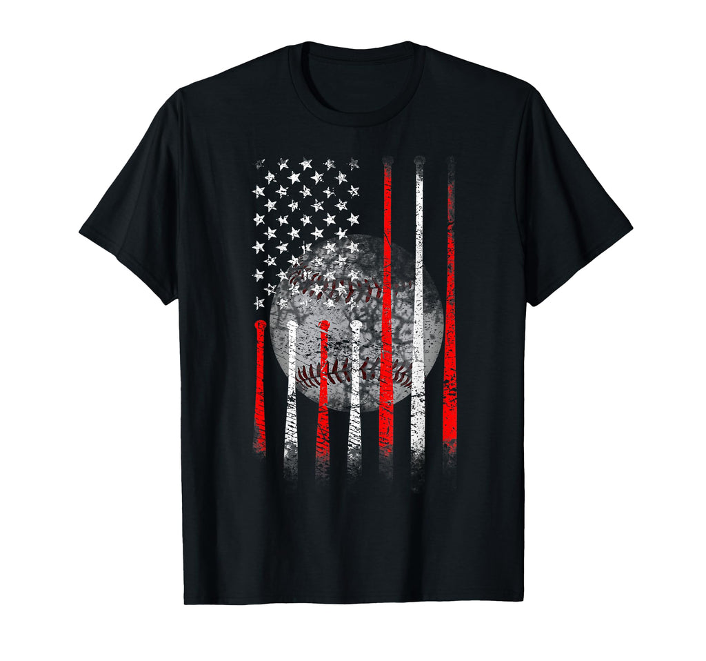 Baseball Usa Flag American Flag Patriotic T-Shirt - Novelty Apparel Unisex - T-Shirt, Sweatshirt, Hoodie