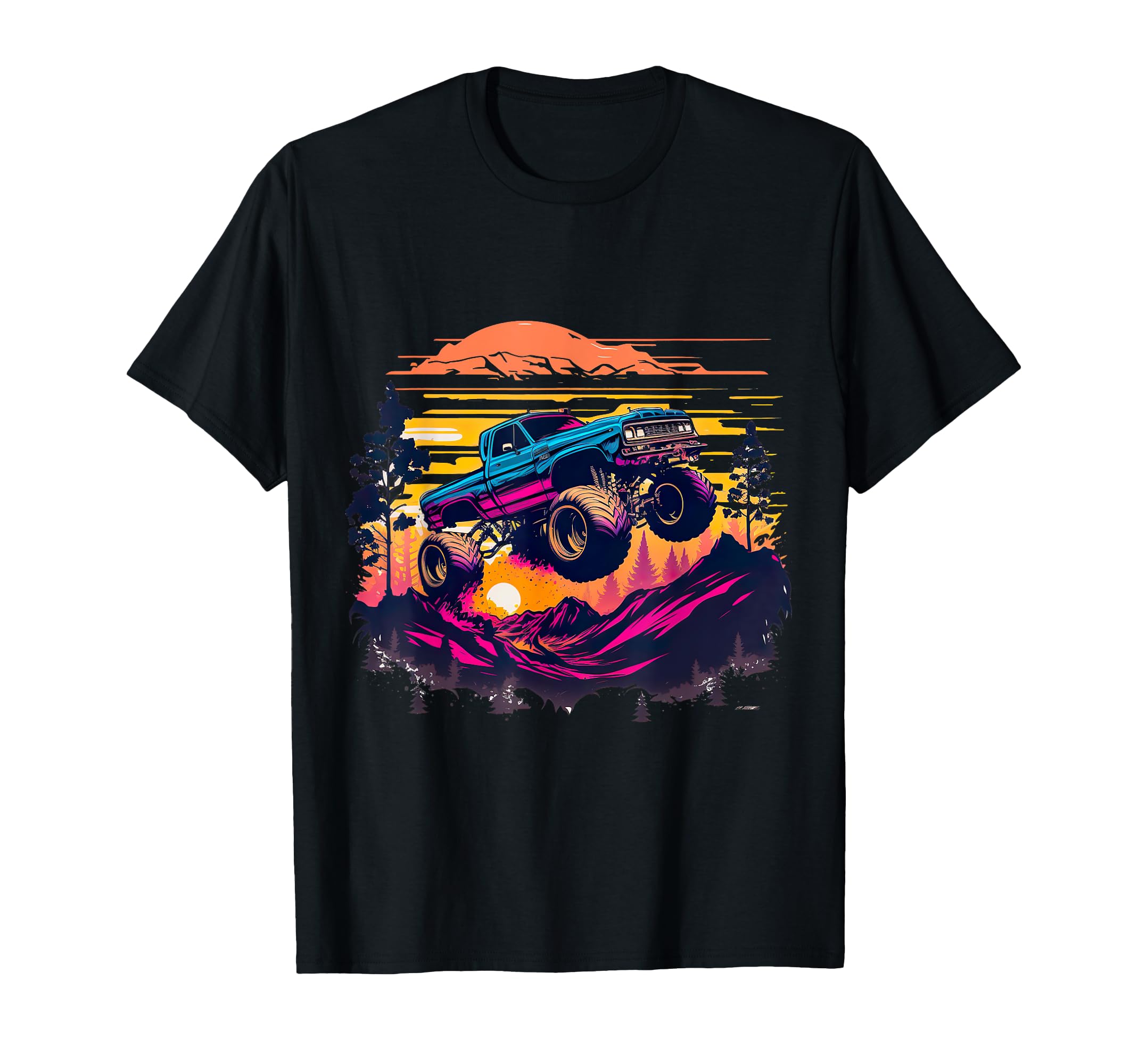 Monster Truck Sunset Monster Trucks T-Shirt - Minimalist Print for Adults - T-Shirt, Sweatshirt, Hoodie