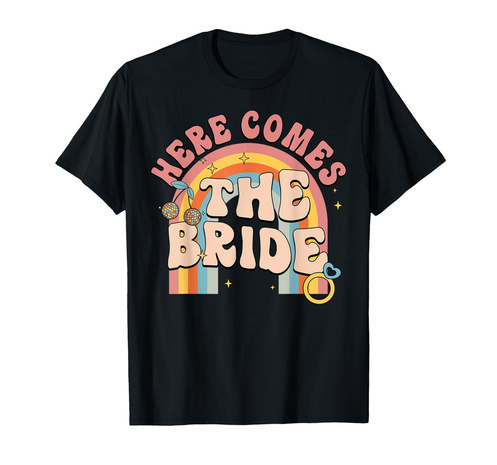 Here Comes Bride Rainbow Bachelorette T-Shirt - Aesthetic Graphic Unisex - T-Shirt, Sweatshirt, Hoodie