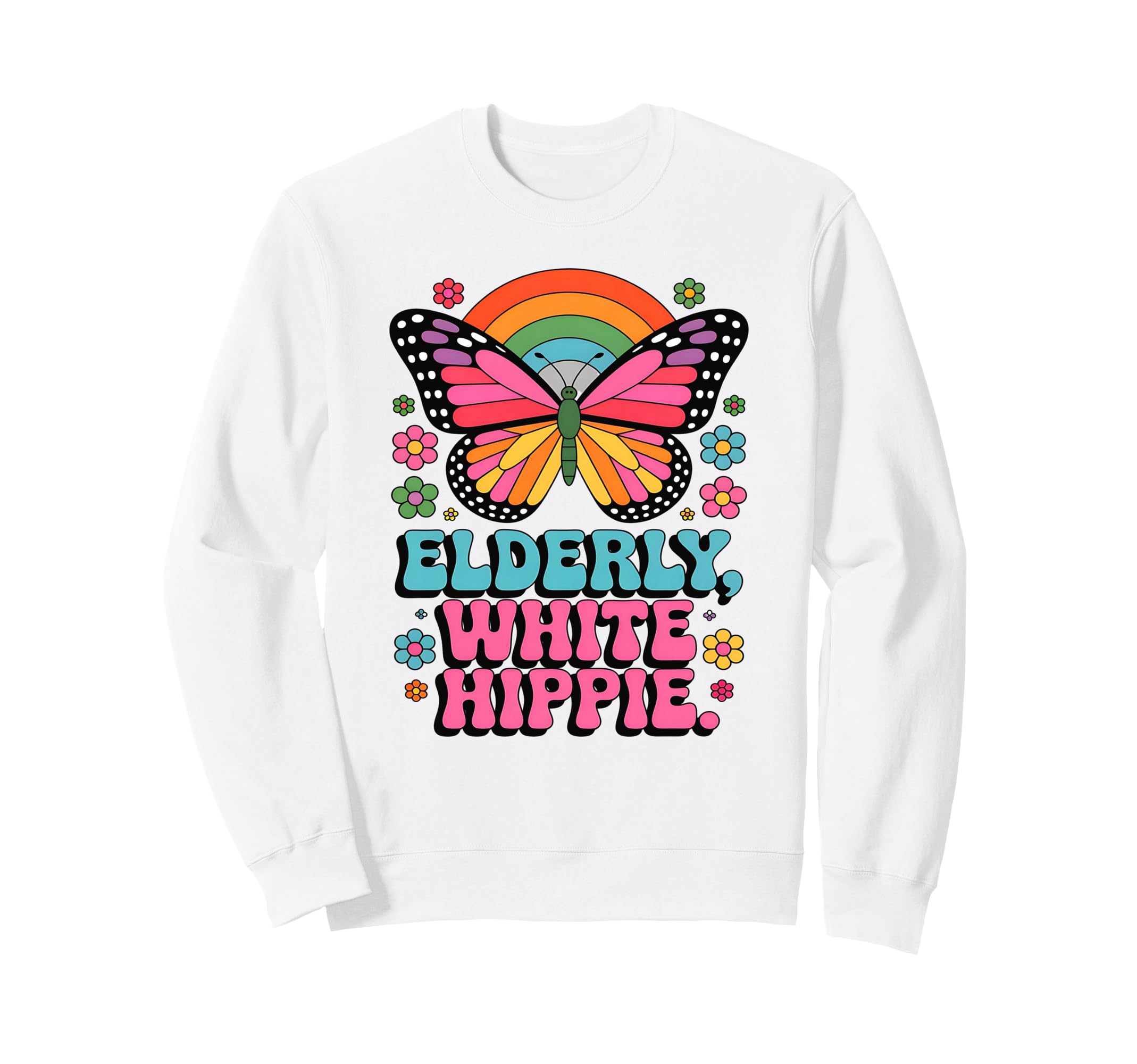 Elderly White Hippie Vibe Butterfly Sweatshirt - Graphic Print for Adults - T-Shirt, Sweatshirt, Hoodie