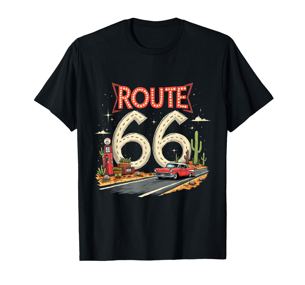 Route 66 Desert Scene Red Car T-Shirt - Aesthetic Graphic Men Women - T-Shirt, Sweatshirt, Hoodie
