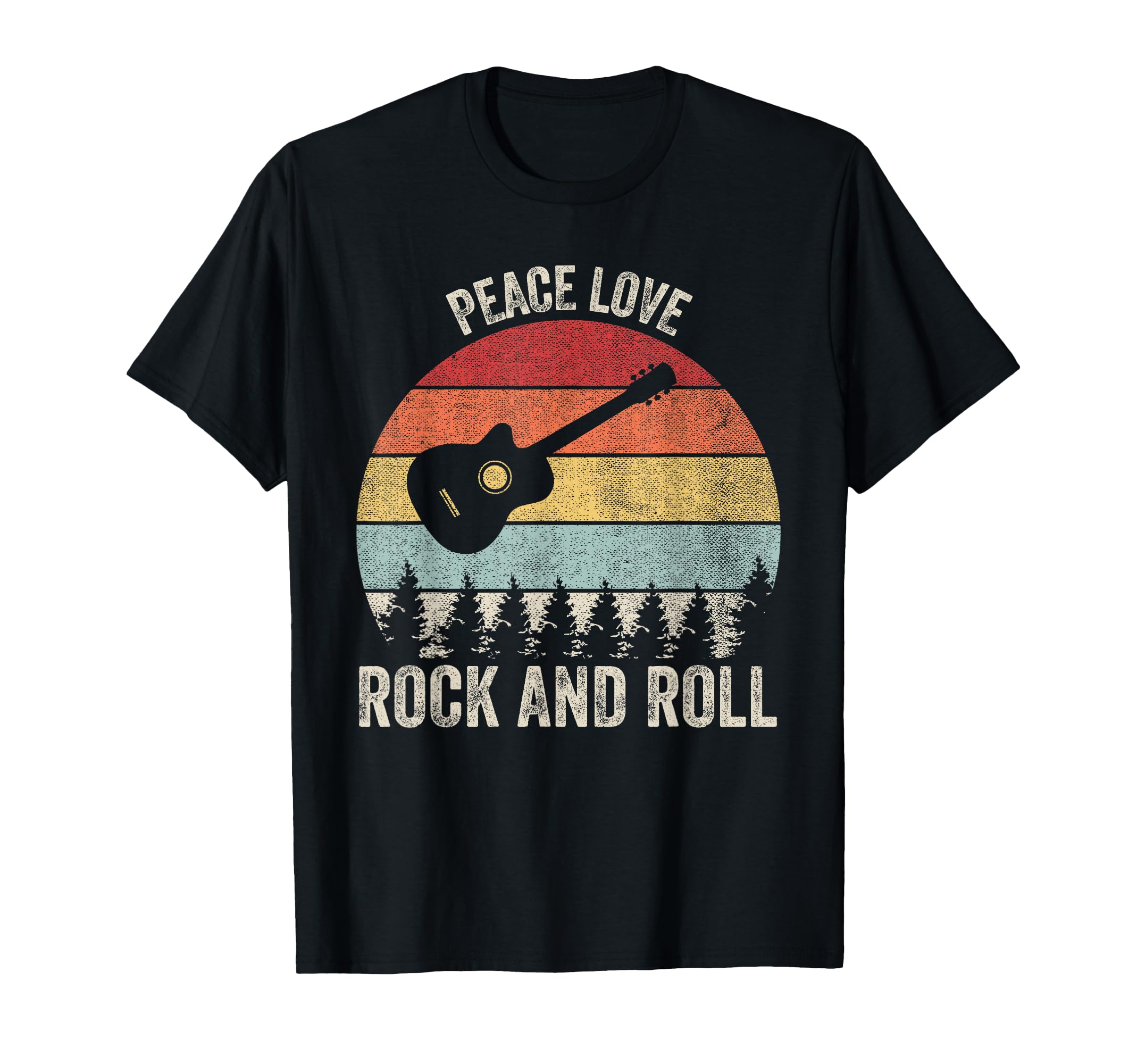Peace Love Rock And Roll Music Guitar T-Shirt - Graphic Print Unisex - T-Shirt, Sweatshirt, Hoodie