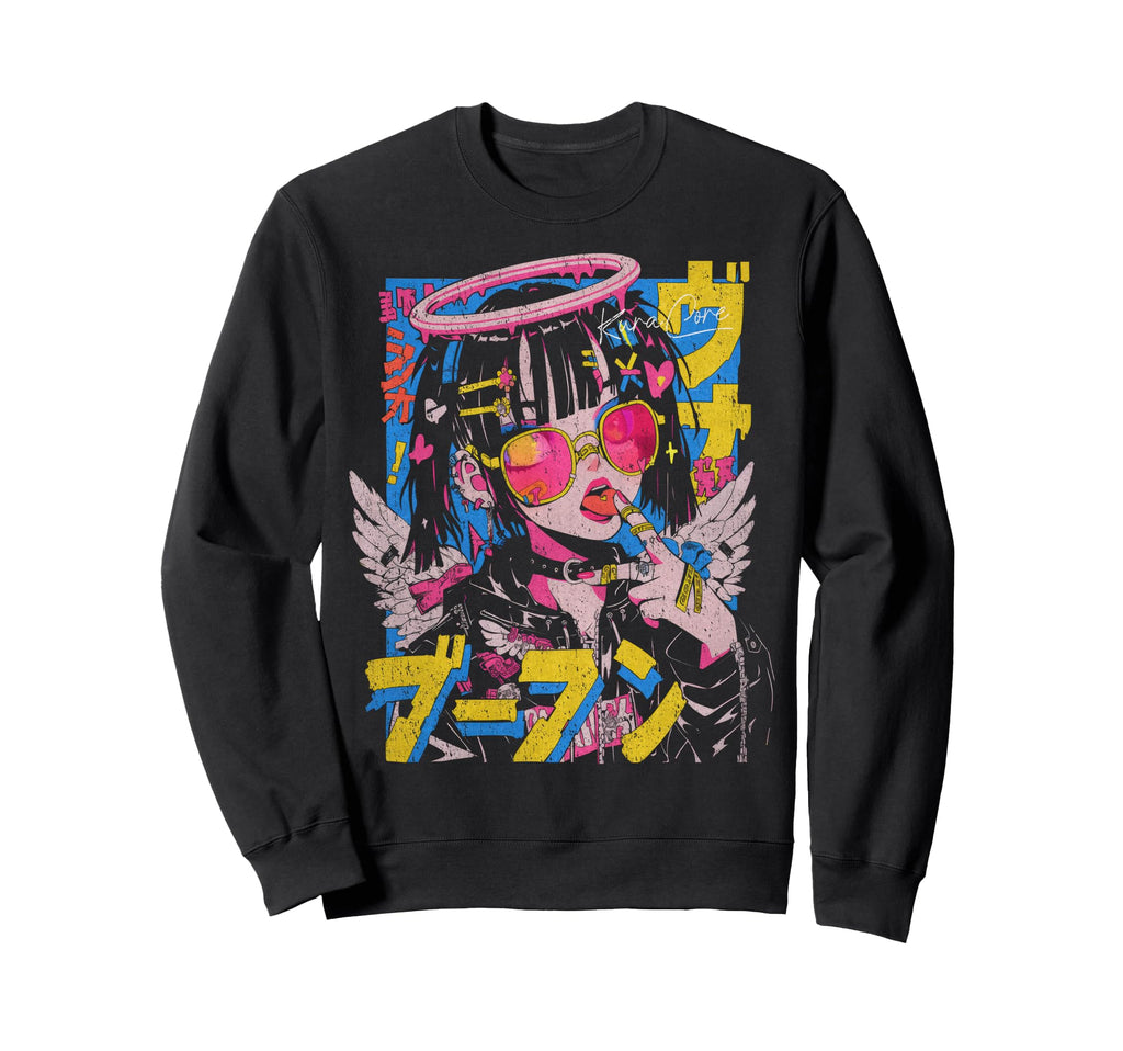 Japanese Streetwear Cyberpunk Angel Sweatshirt - Unique Graphic Men Women - T-Shirt, Sweatshirt, Hoodie
