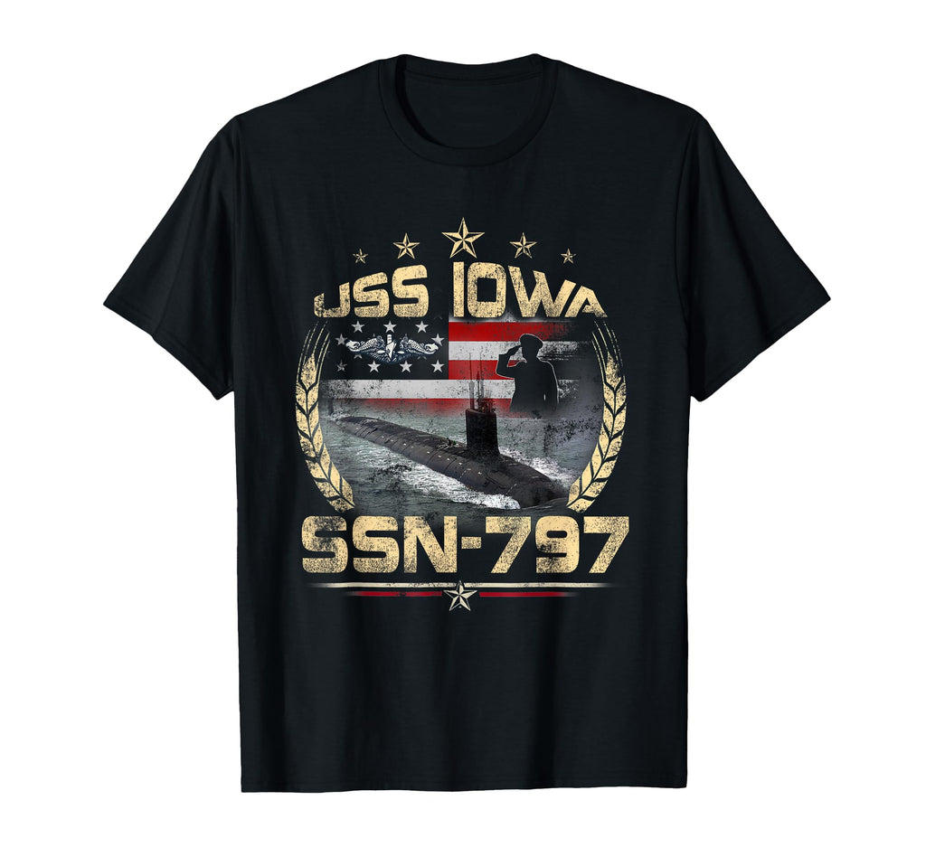 Uss Iowa Ssn 797 Usa Flag T-Shirt - Fun Novelty Design for Adults - T-Shirt, Sweatshirt, Hoodie